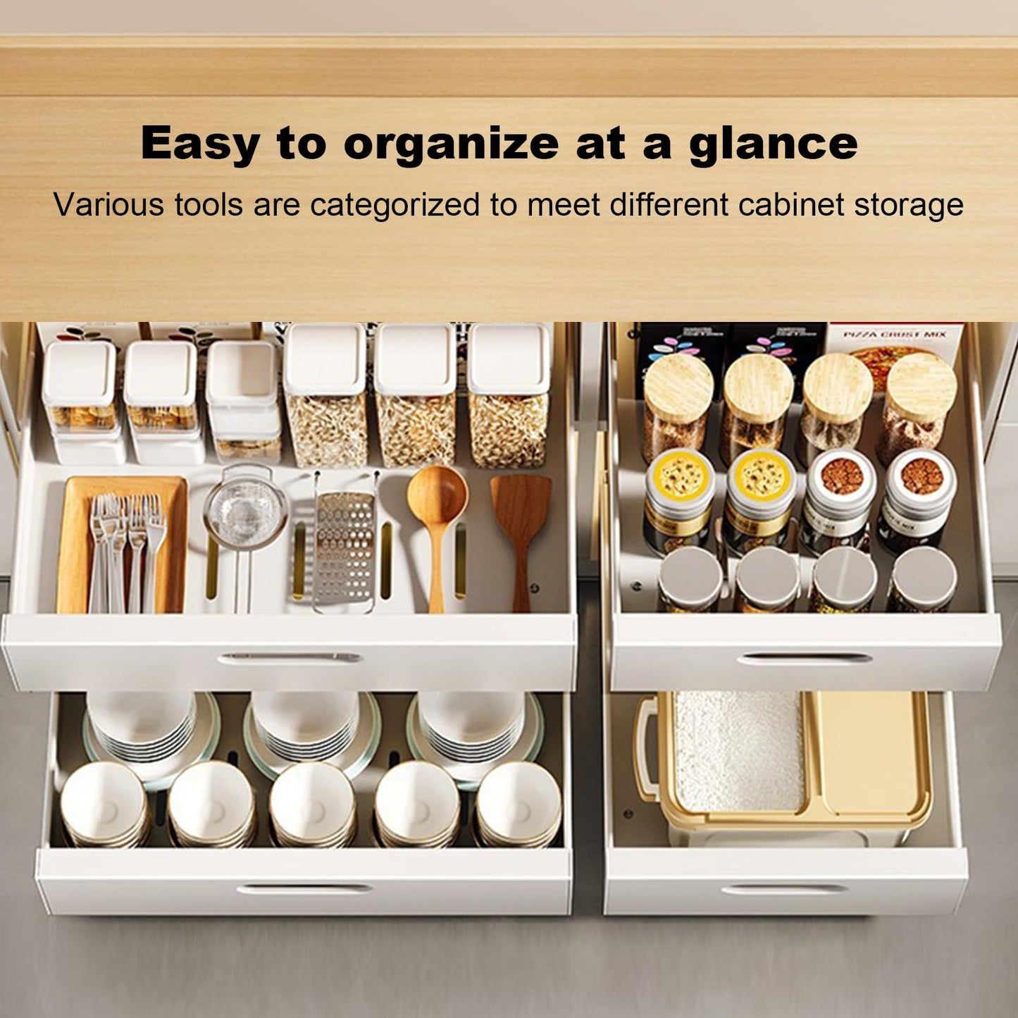 IGTOPS 2 Piece Telescopic Drawer, Extendable Drawer Storage Shelves for Kitchen Cabinets, Extendable Pull-out Drawer, No Drilling or Nailing Required (White, 25cm)