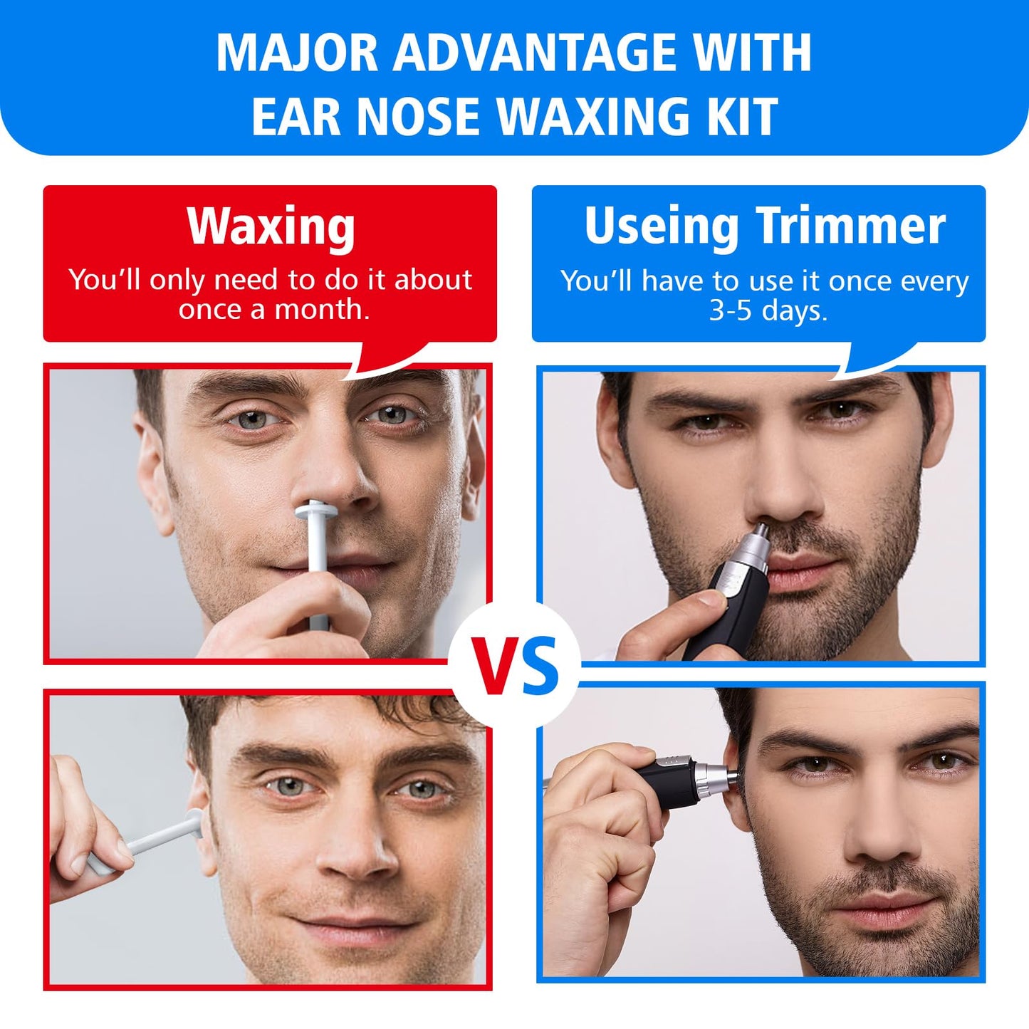 Wokaar Nose Hair Waxing Kit for Men and Women, 120g of hypoallergenic wax, 30 applicators, nose and ear hair removal wax, easy nostril waxing kit, 15 balm cloths.