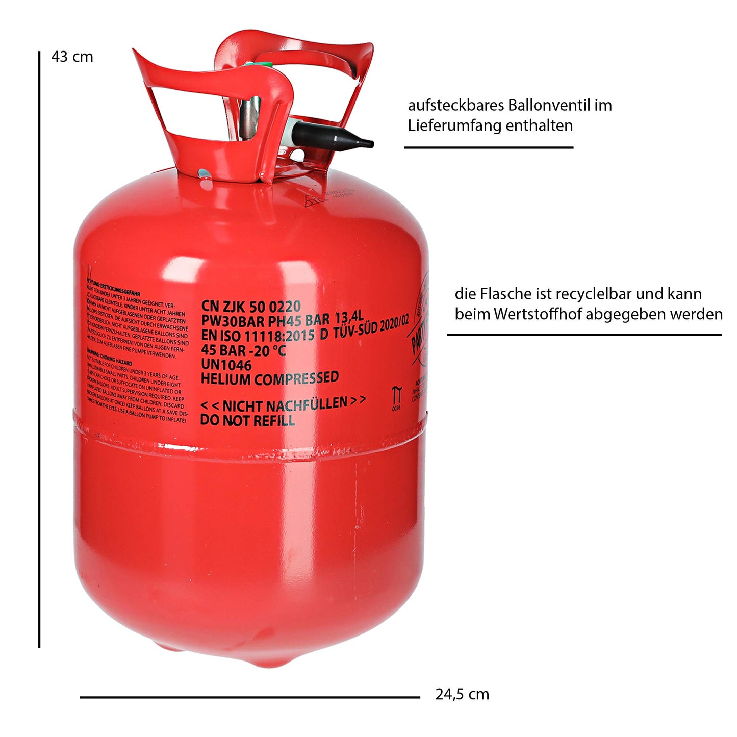 Helium balloon gas for 50 balloons | Helium tank gas filling foil | balloons | Party Factory helium gas for weddings (1 x balloon gas 50)
