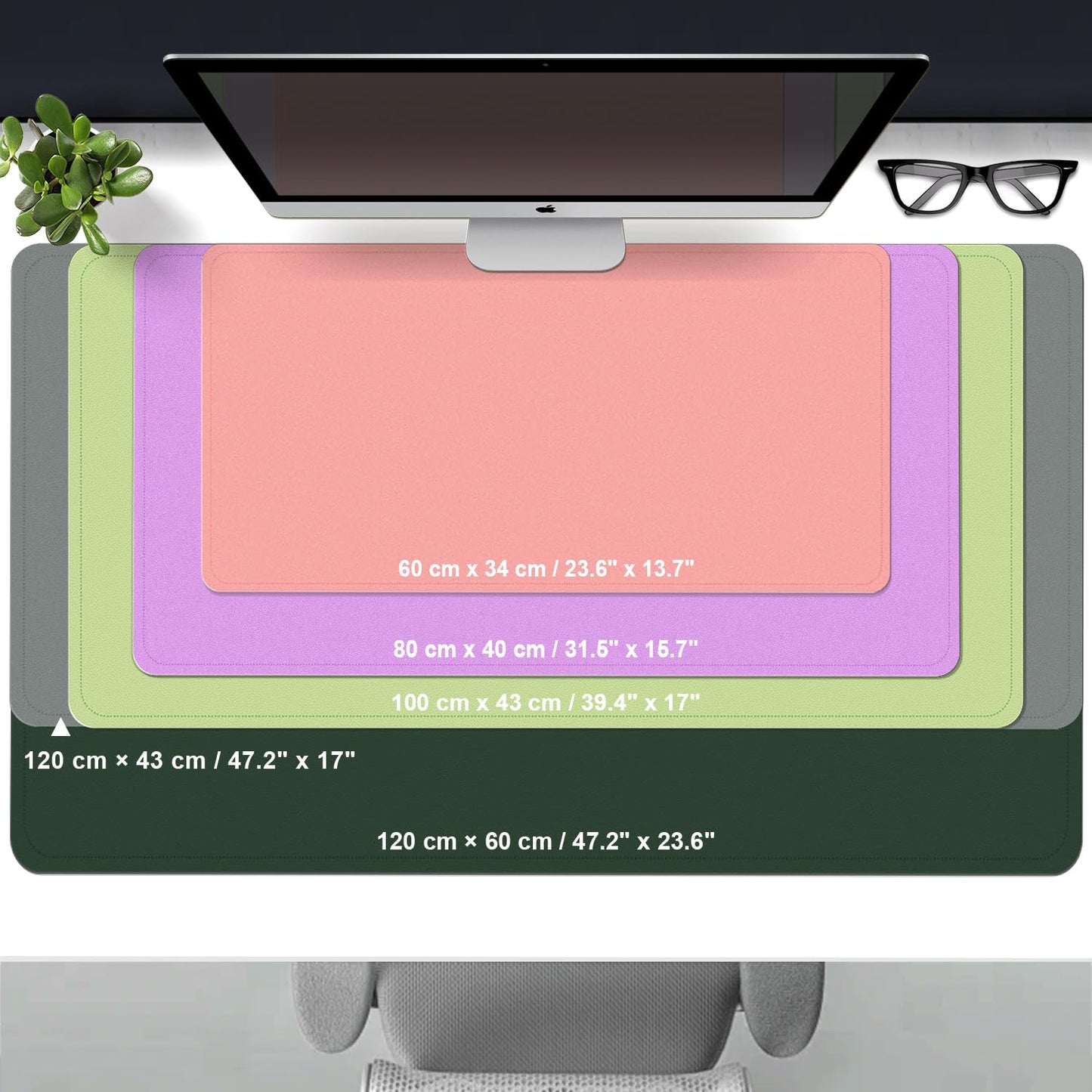 Large desk pad - Double-sided leather desk pad with suede, Waterproof desk pad table protection, Desk pad for writing and painting (Lilac, 120x43cm)