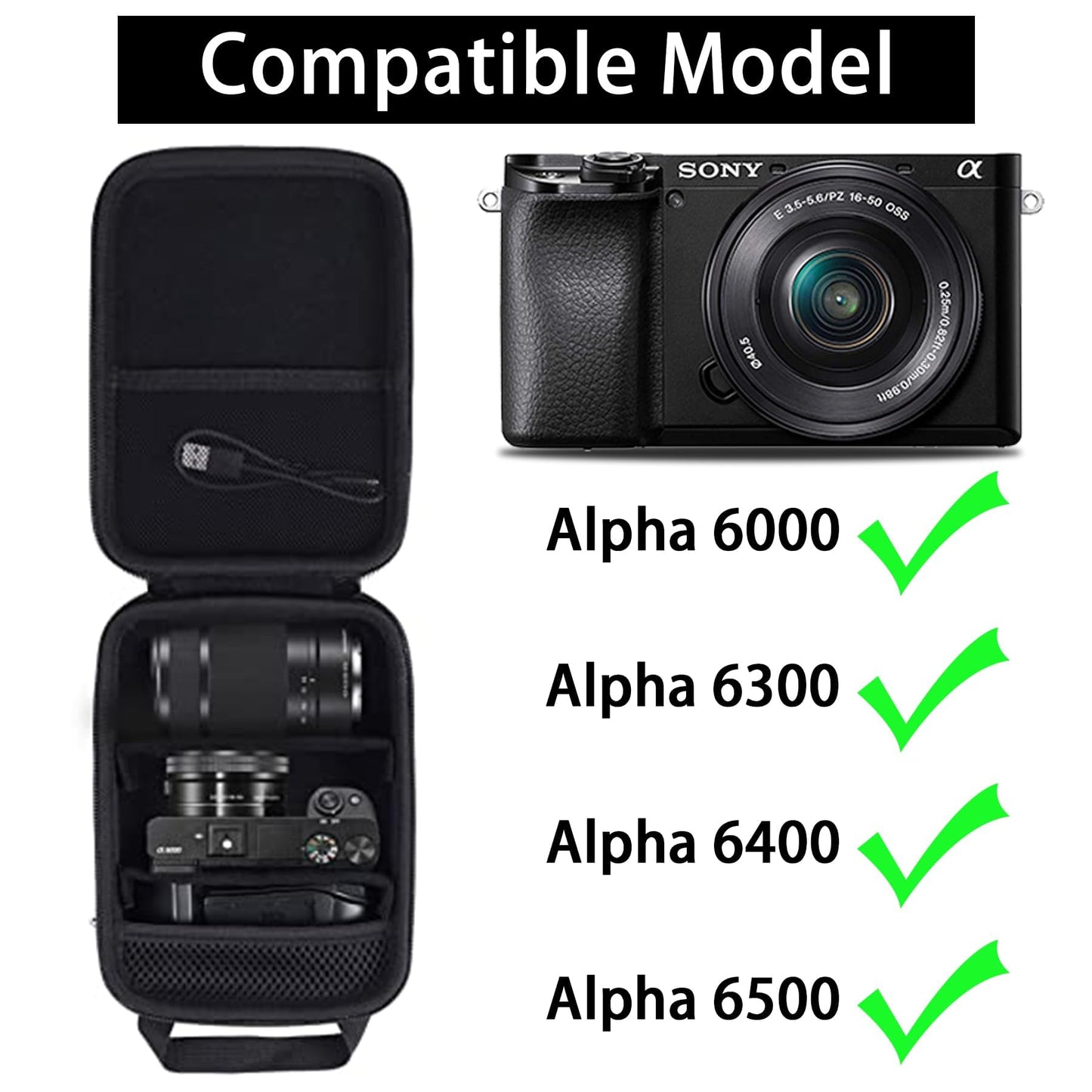 Aenllosi Hard Case Bag for Sony Alpha 6000 6300 6400 6500 6700 mirrorless camera, black (Case only)