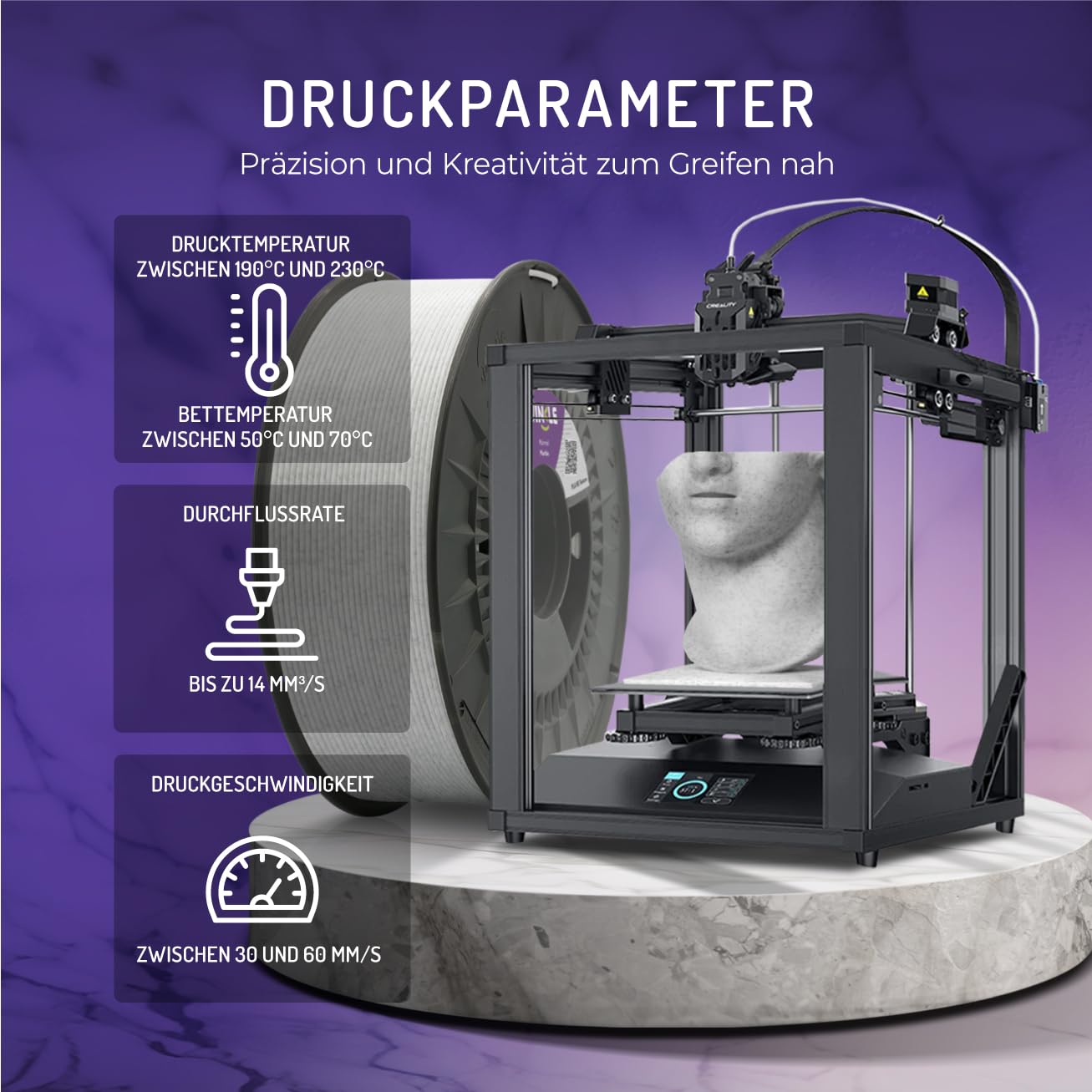 WINKLE PLA HD Textured Filament 1.75mm Marble, 1kg spool, compatible with FDM printers, 3D printing materials, dimensional accuracy +/- 0.05mm, easy to print.