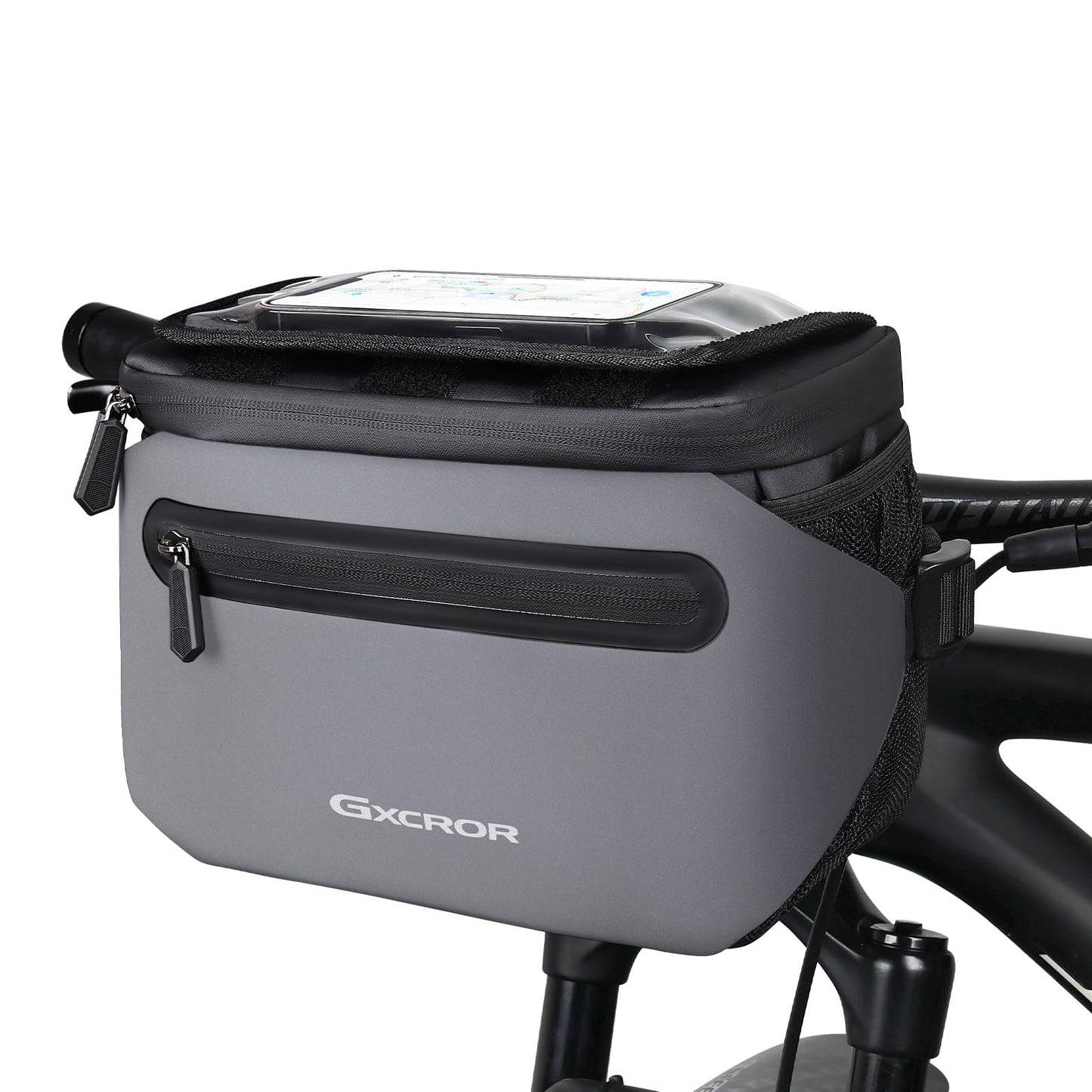 GXCROR Bicycle Handlebar Bag 4.7L with Quick Release | Stable Holder for City & Trekking | Waterproof + Phone Pocket + Drink Holder