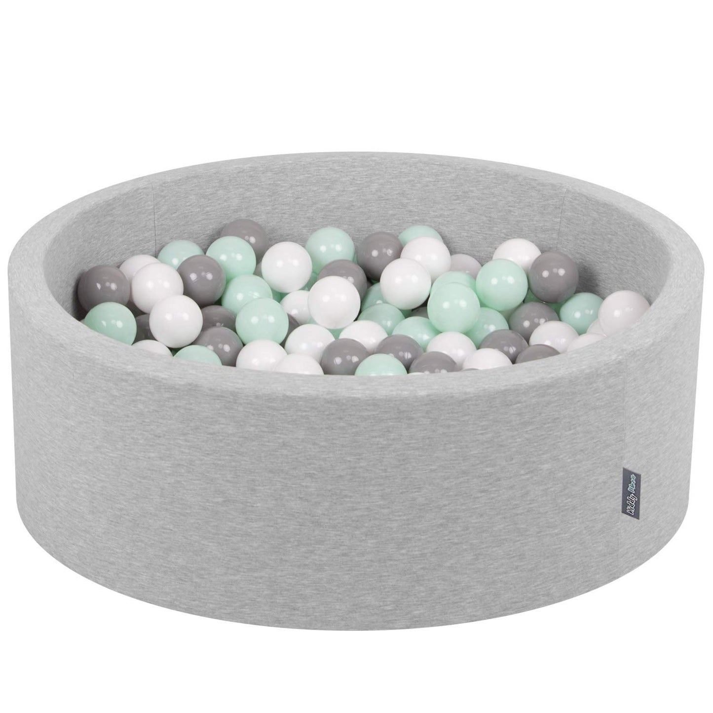 KiddyMoon ball pit 90X30cm with 200 balls Ø 7cm ball pool with colorful balls for babies kids round, light gray: white/gray/mint
