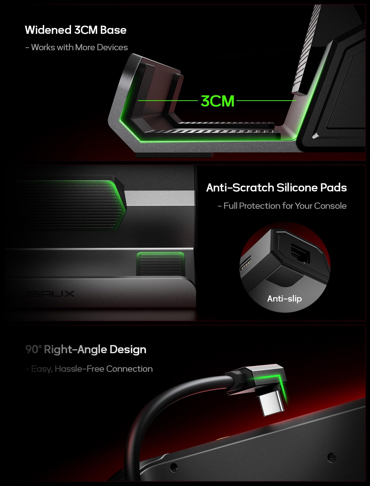 JSAUX Steam Deck Dock 5-in-1 docking station compatible with Valve Steam Deck/OLED/ASUS ROG Ally X/Legion Go S/MSI Claw. Features HDMI 4K@120Hz, two USB 2.0 ports, 100Mbps Ethernet, and 100W PD charging. Model HB0602.