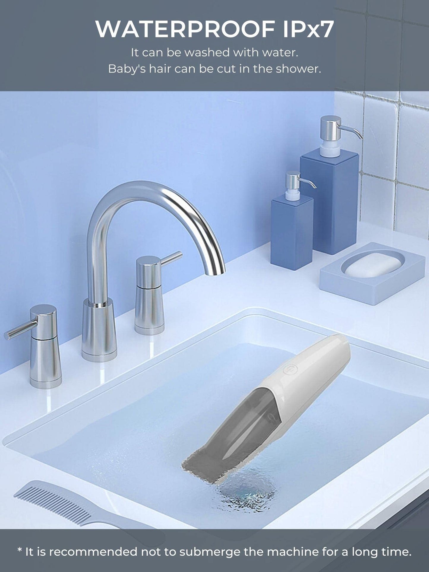 Children's hair clipper. Silent wireless hair trimmer 48dB, Waterproof IPx7. Hair clipper for kids with ceramic blade for sensitive skin and USB charging cable.
