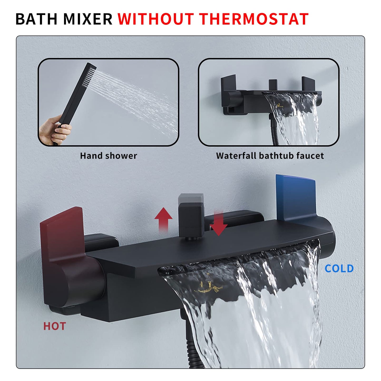 HOMELODY Black Bathtub Faucet Waterfall Faucet Tub Mixer with Shower Tub Faucet...