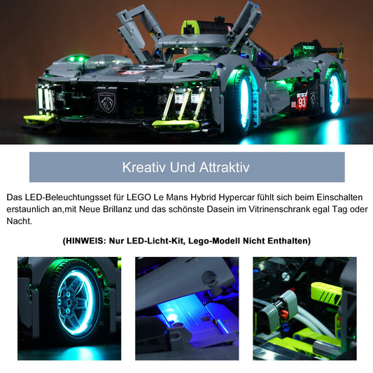 Remote Control Light Kit Compatible with Lego Technic Peugeot 9X8 24H Le Mans Hybrid Hypercar 42156 Race Car Set (No Model), LED Lighting Set for Le Mans Hybrid Hypercar