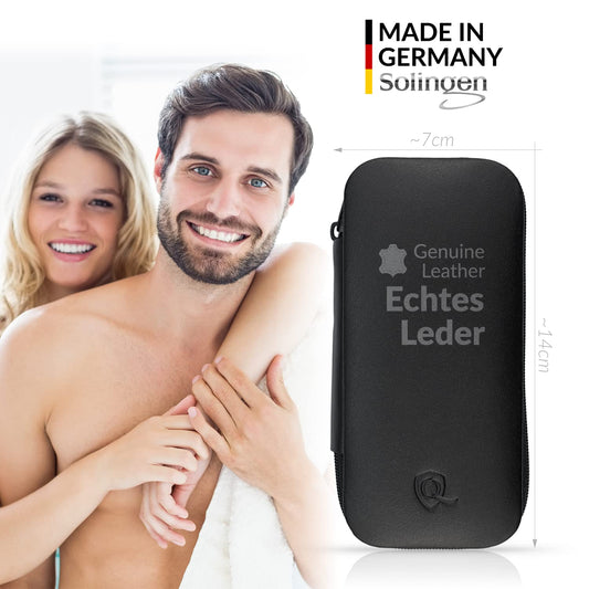 marQus manicure set for women and men, Solingen Made in Germany, 7 pieces with patented glass file for hand and foot care - genuine leather case, handy and soft.