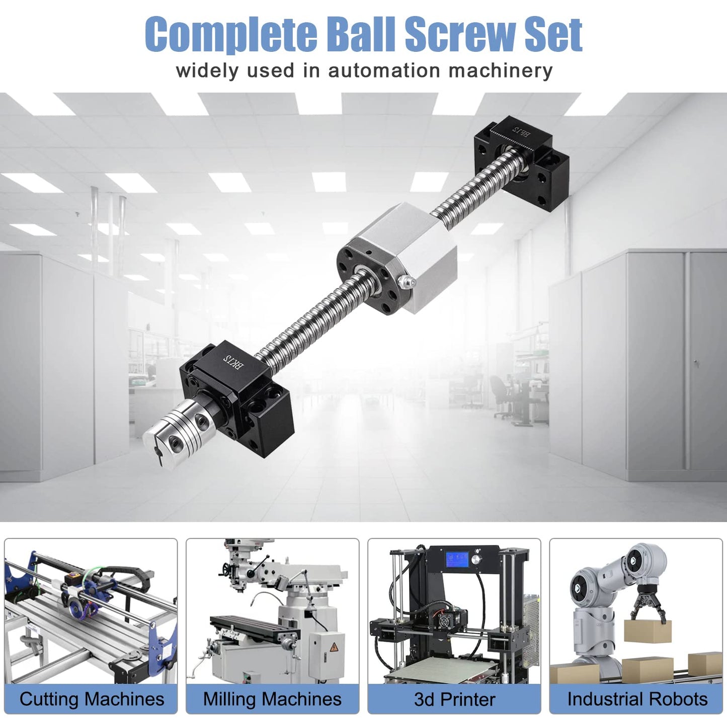 CNCMAN's ball screw SFU1605 1000mm stainless steel Rolled ball screw with BK12/BF12 end support, coupling, and DSG16H nut housing CNC parts for machinery and automated equipment.