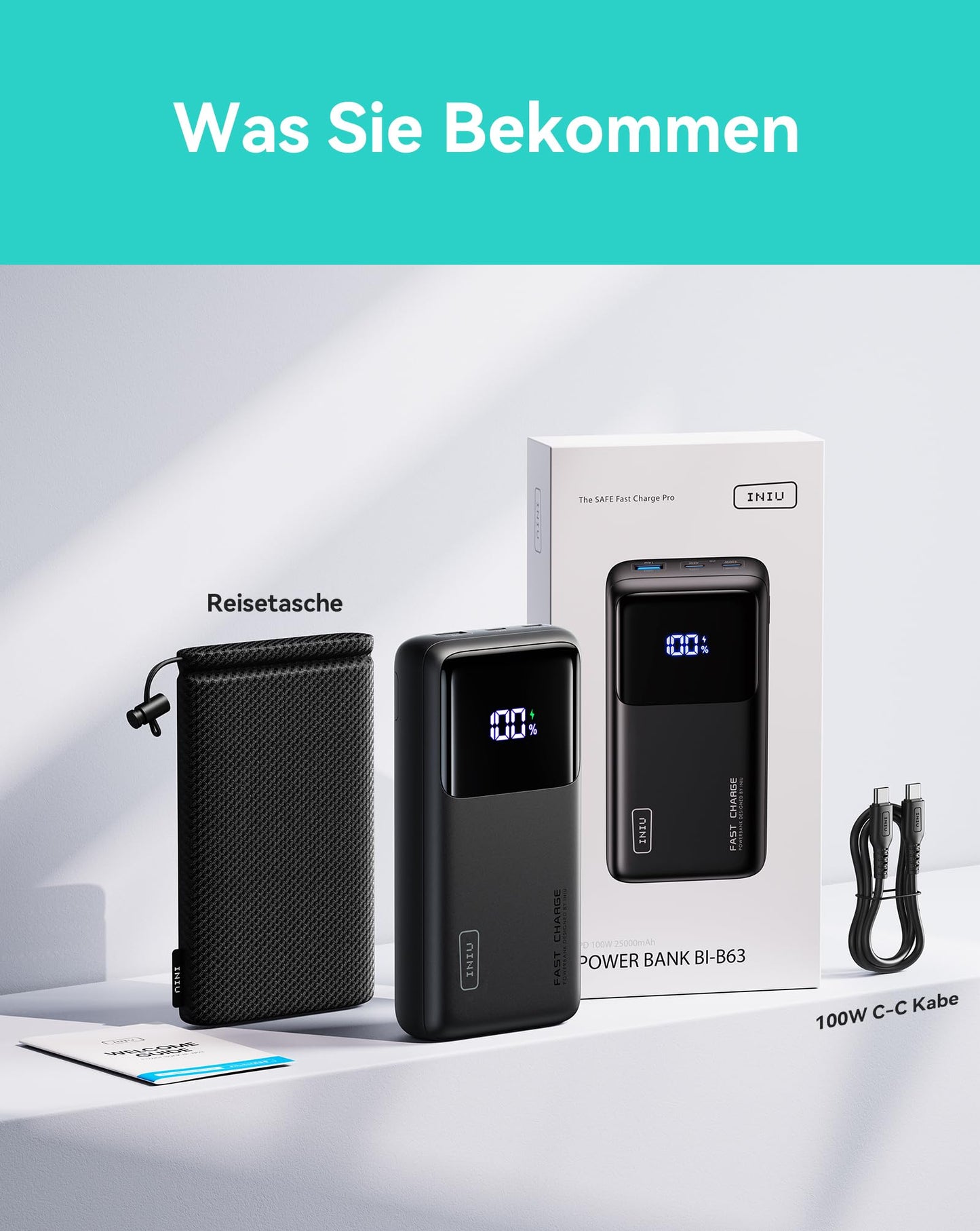 INIU Laptop Power Bank, 100W 25000mAh Powerbank with USB-C Input&Output, Small External Battery Pack Compatible with MacBook, Surface, iPad, Fire TV Stick, Camera, DJI, iPhone 18 16 15 14, Travel, Hiking, Office.
