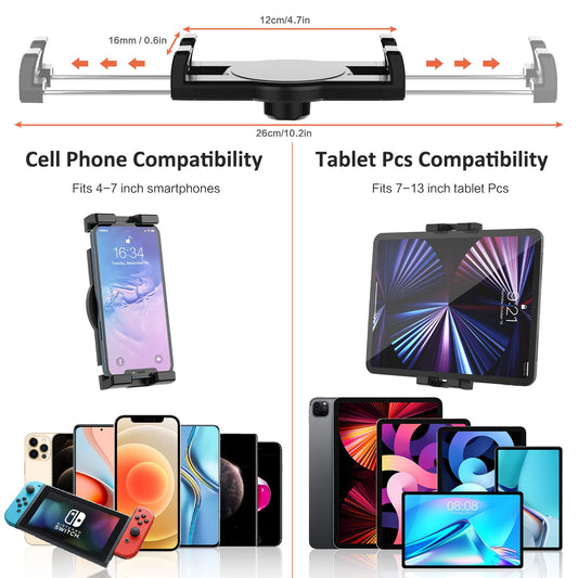 Oilcan seat rail car mount tablet holder, truck van bolt tablet phone holder with swan neck metal arm for iPad Pro Air Mini, Samsung Tabs, iPhone, more 4-13" phones and tablets.