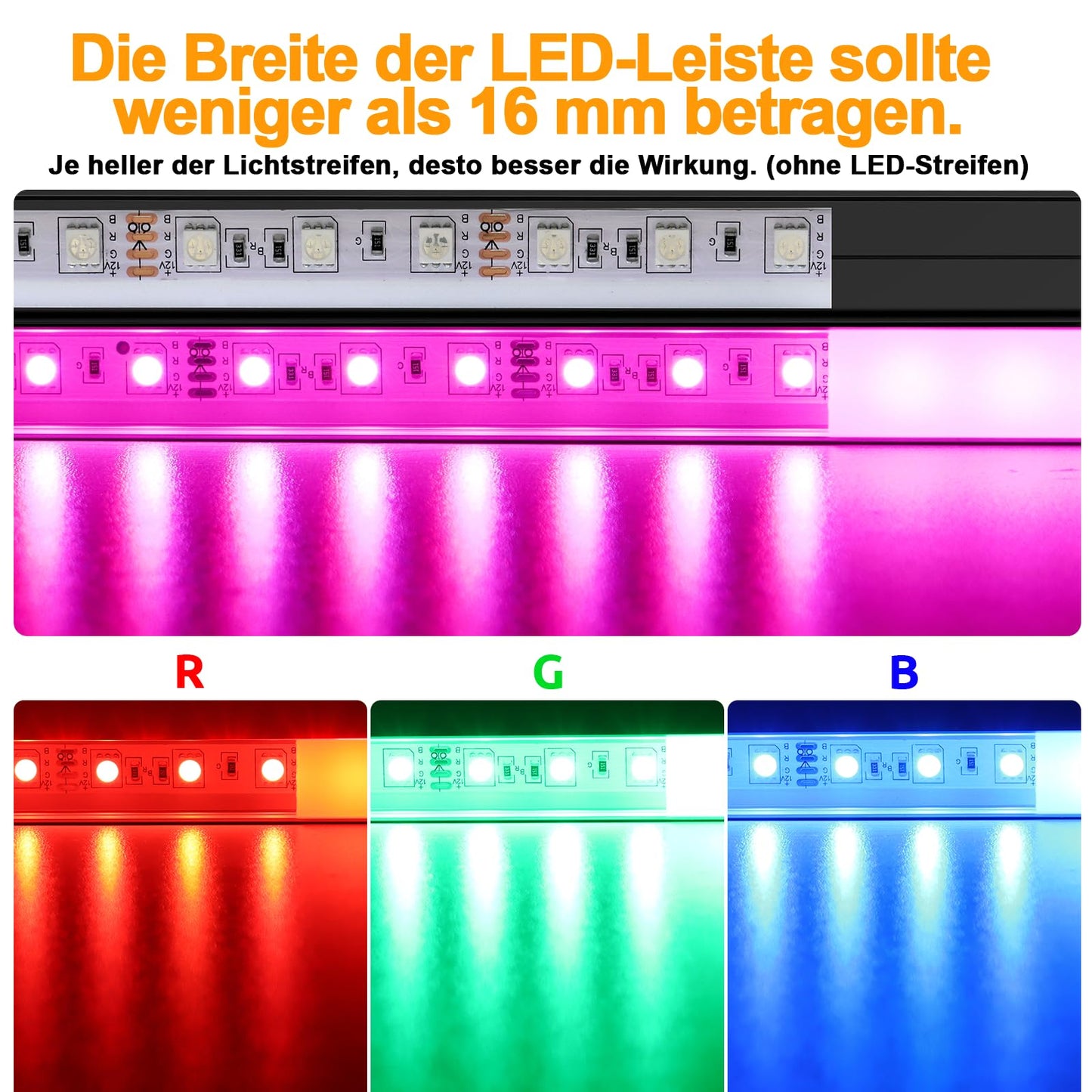 Angdarun LED Profile Aluminum 6 Pack, LED Profile for Width up to 16mm Stripe/Strip, Aluminum Profile 1m/3.3ft for LED Channel