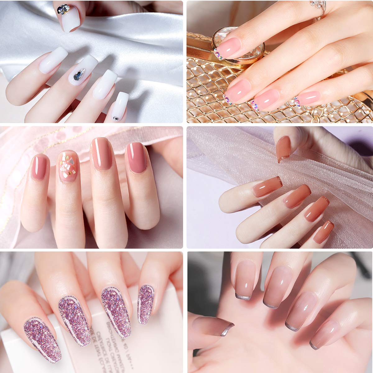 Janolia Nail Extension Kit for nails, Gel Builder Nails Starter Set for nail design with 15ml * 6 colors nail extension gel, base coat, top coat, very suitable for beginners.