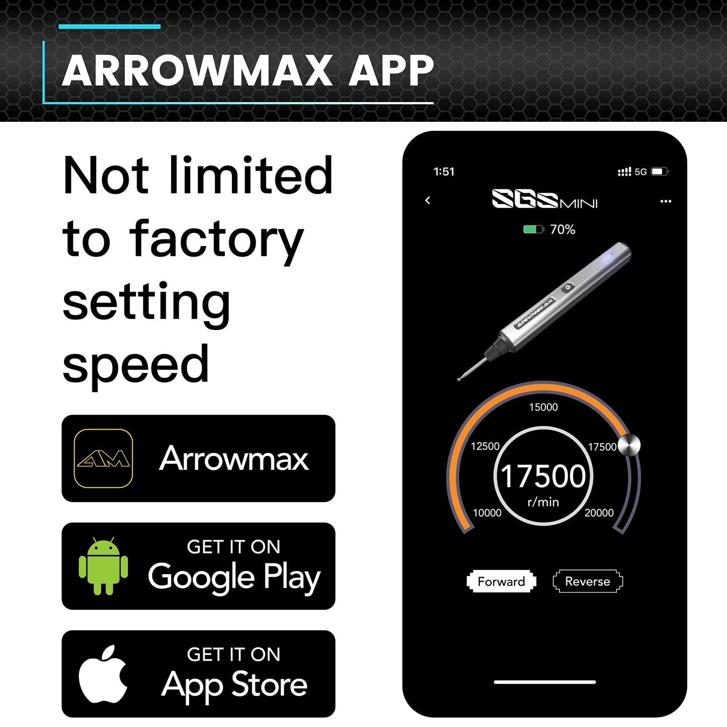 ARROWMAX wireless, rechargeable electric engraving pen with 36 bits, aluminum housing, Bluetooth, APP, wireless magnetic charging, etching tool for DIY, engraving, (SGS MINI), Black