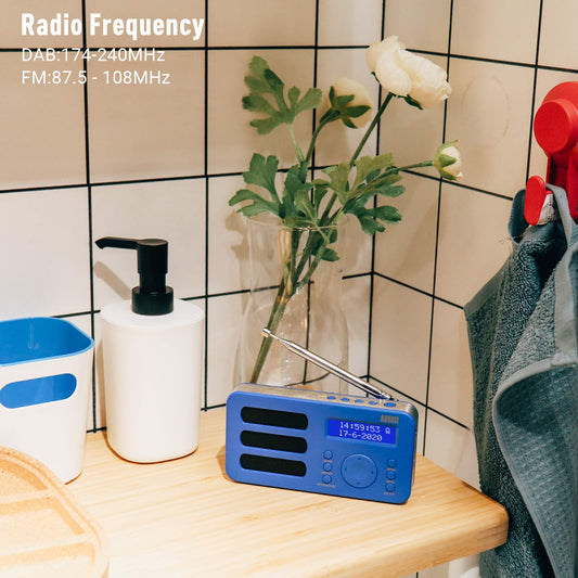 August MB225 - Portable radio with DAB+ / DAB/FM RDS function 40 presets digital radio alarm clock stereo/mono digital radio with sleep timer dual alarm snooze and rechargeable battery audio input.