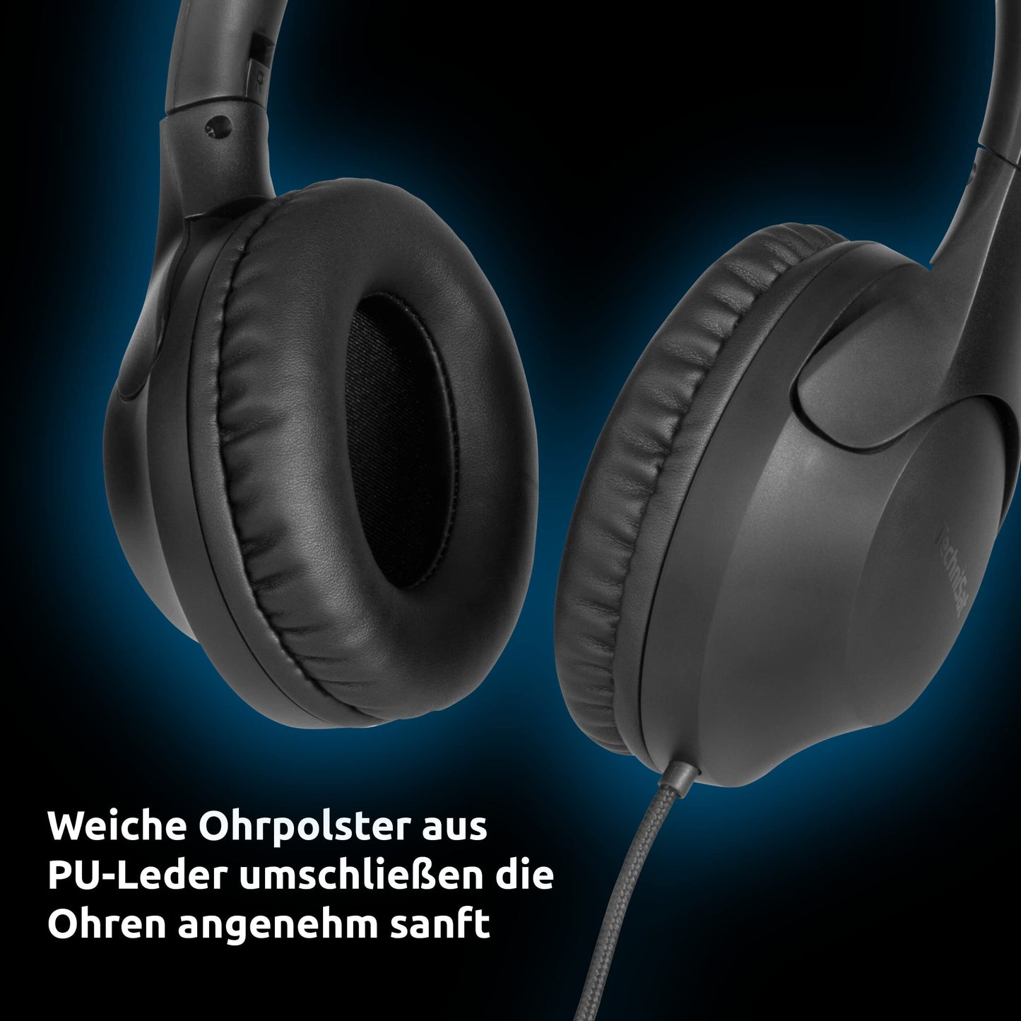 TechniSat STEREOMAN 3 - compact Hi-Fi cable headphones (padded ear cups made of PU leather, over-ear, adjustable headphone length, foldable ear cups, control unit including microphone) black