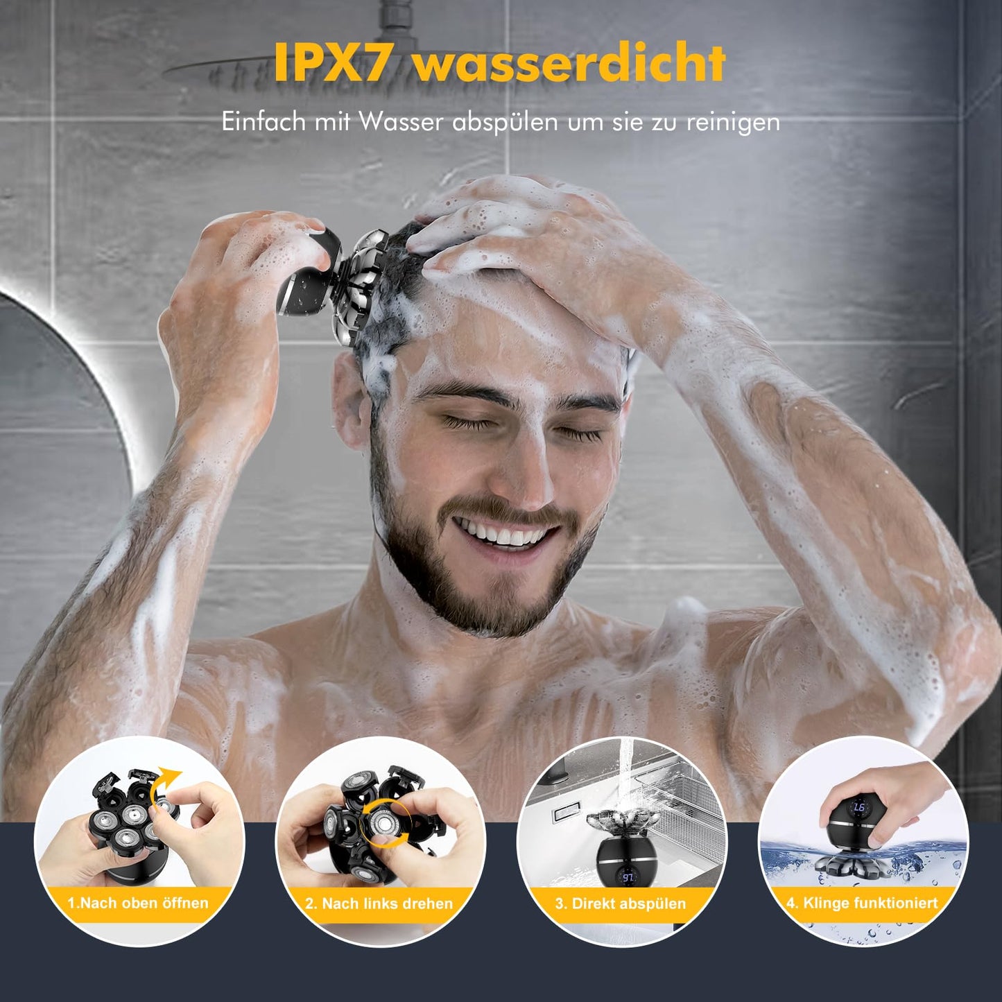 7D Electric Shaver for Men, Bald Head Shaver Electric - 6 in 1 Head Shaver for Men with Bald Head IPX7 Waterproof Beard Nose Hair Trimmer Grooming Kit - Wet & Dry Head Shaver Bald Head.