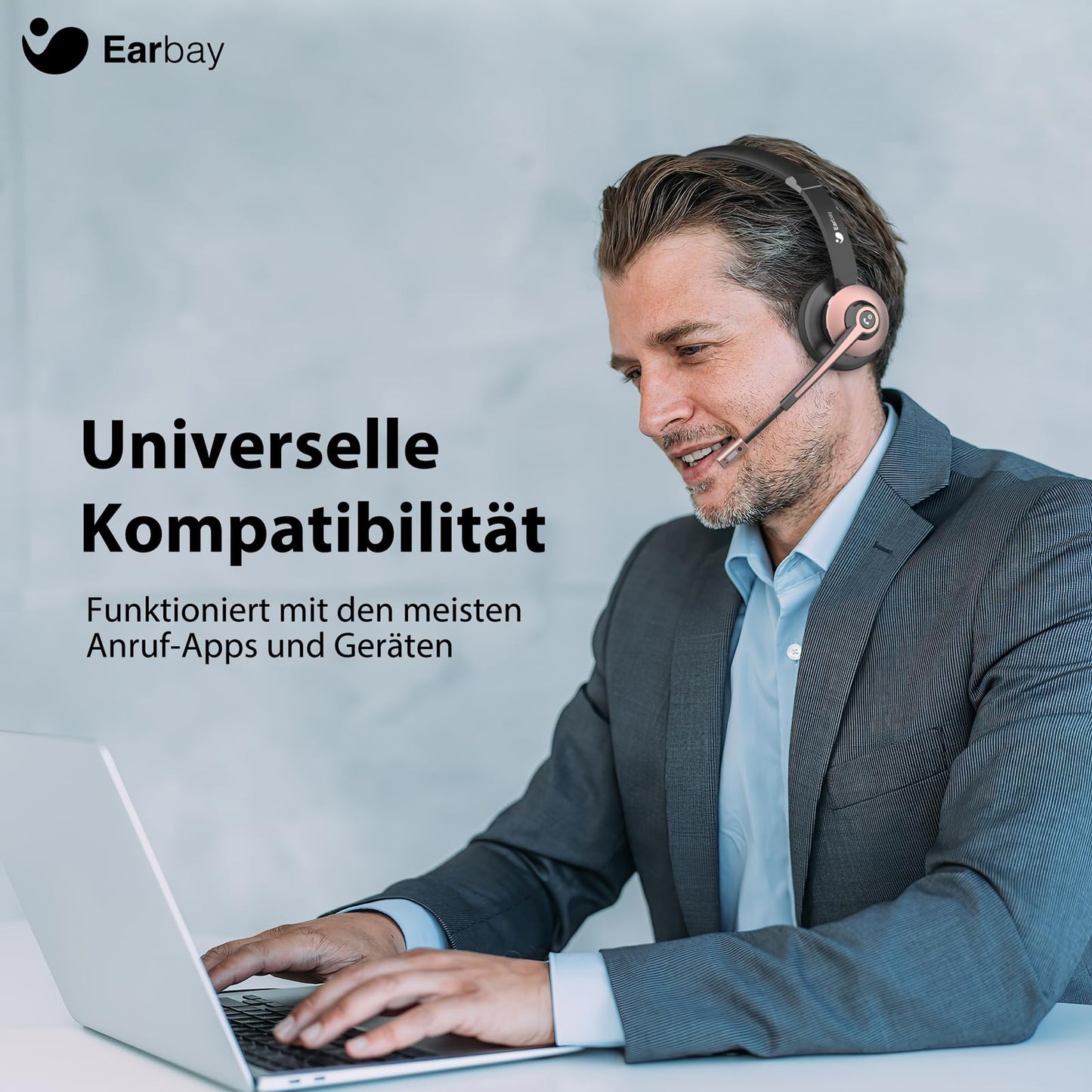Wireless headset, Bluetooth headset with microphone and noise cancellation & USB dongle, wireless with microphone mute & charging station for computer/phone/meeting/call center/office.