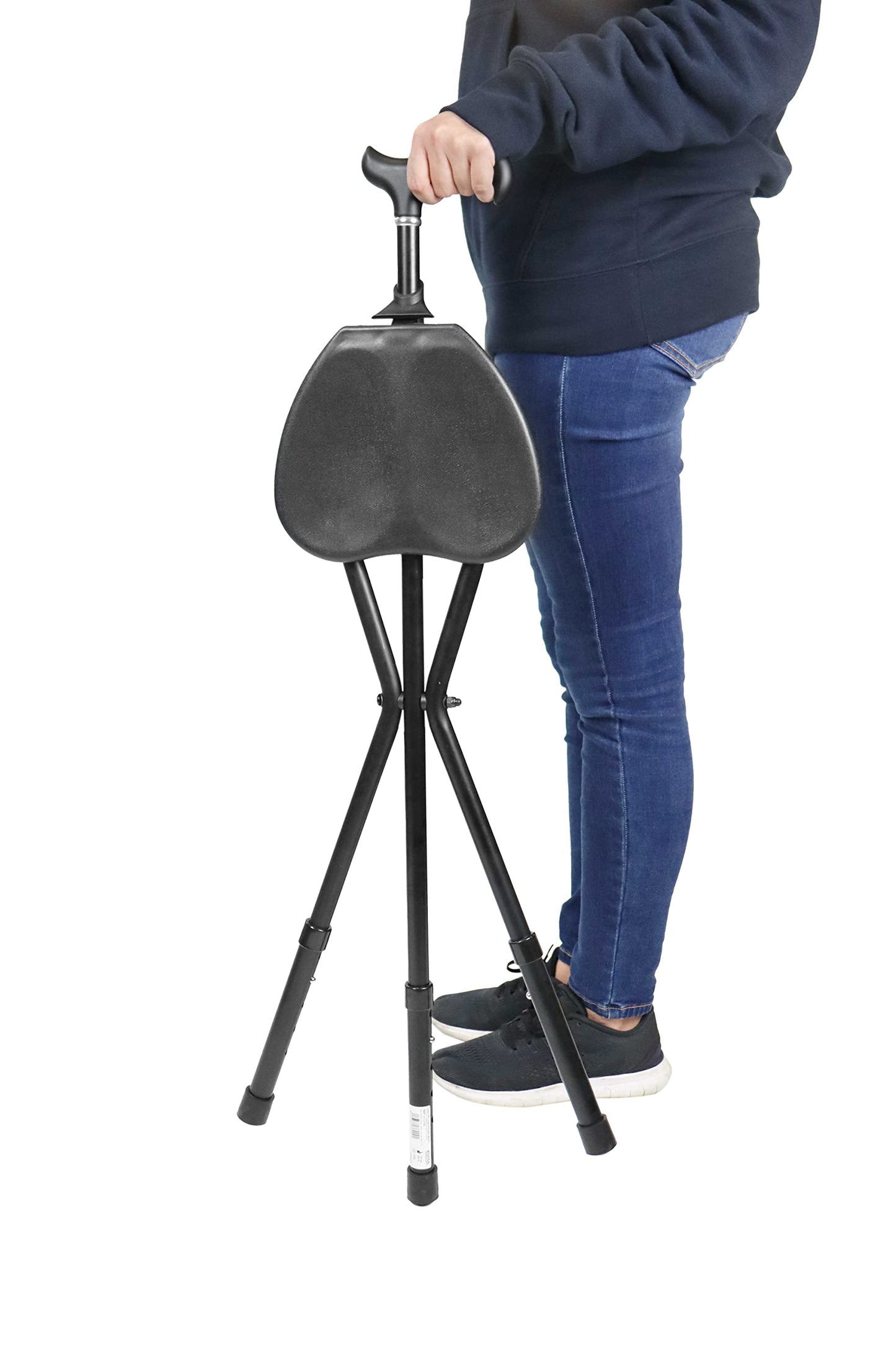 KMINA PRO - Walking Stick with Adjustable Height Seat, Folding Seat, 3 Legs, Chair, Walking Cane