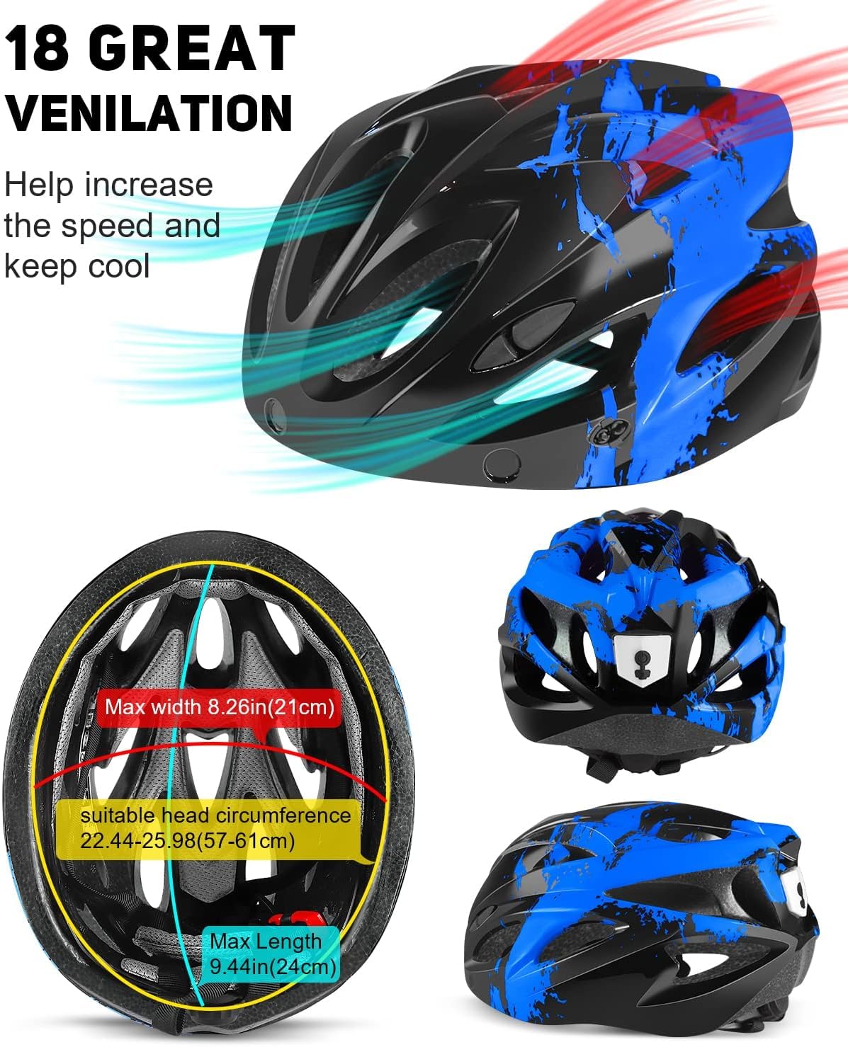 RaMokey Adult Bike Helmet with Light, City Helmet Urban Bike Helmet for Men and Women with Detachable Magnetic Protective Glasses Visor, Bike Helmet with 18 Ventilation Channels 57-62cm.
