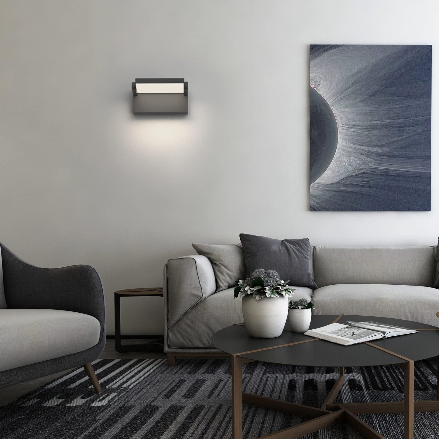 Klighten 24W outdoor indoor wall light, waterproof IP65 modern wall lamp with swiveling LED panel for patio entrance, 1500 lumens, dark grey, natural white 4000K.