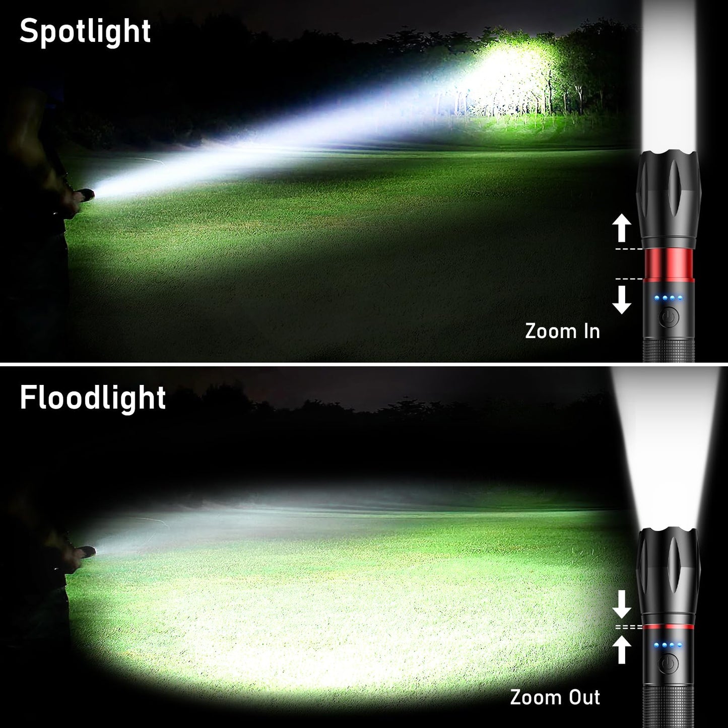 Blukar rechargeable LED flashlight, 2 pieces 2000 lumens super bright zoomable flashlights with 5 light modes & long runtime, IPX6 waterproof handheld lamp for camping, hiking, fishing, emergencies.
