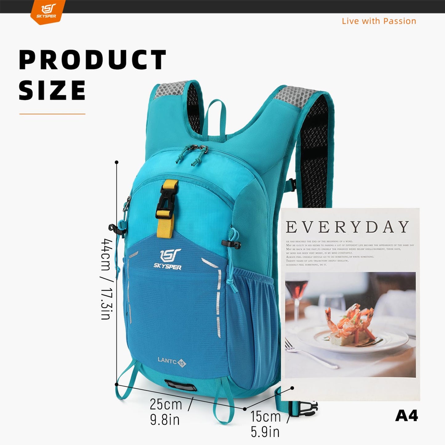 SKYSPER hiking backpack for men, 15L small backpack for day trips, trekking, camping, outdoor travel, and hiking.
