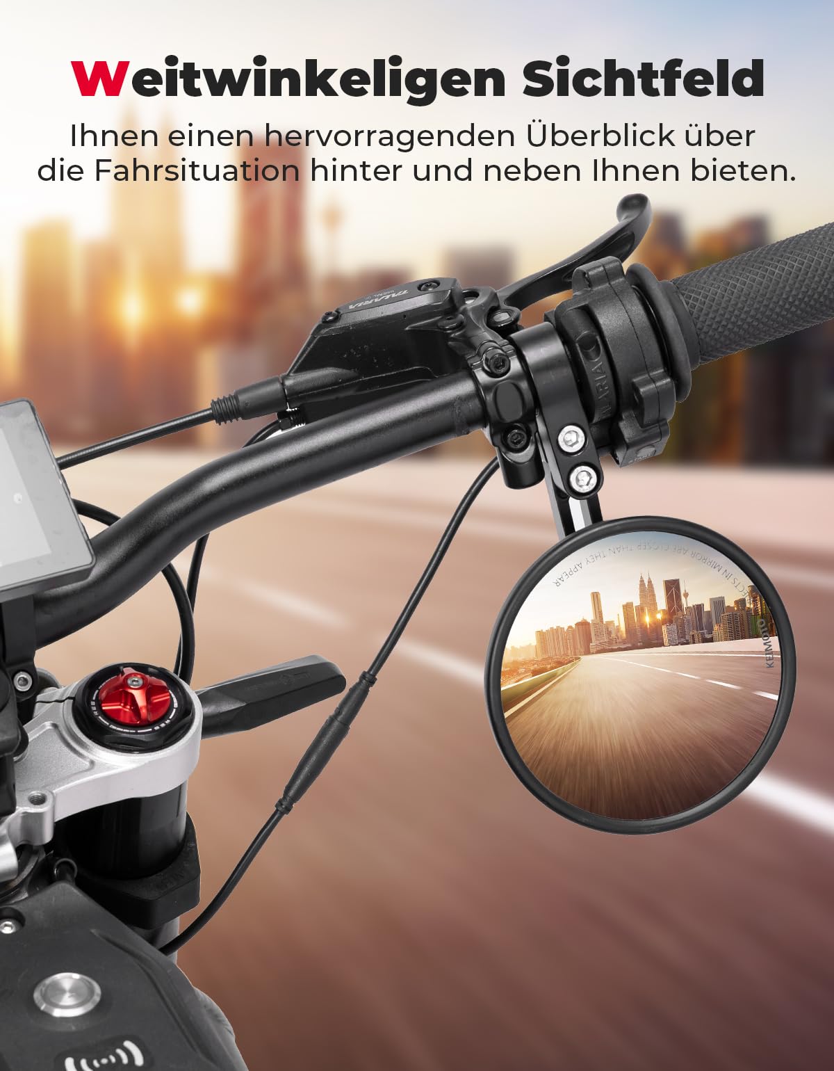 KEMIMOTO CNC Motorcycle Mirror E24 Approved, 360° Rotatable, 2 Pcs Round Bar End Mirrors, Motorcycle Mirrors Compatible with Most Motorcycles, ATV, Scooter, Moped