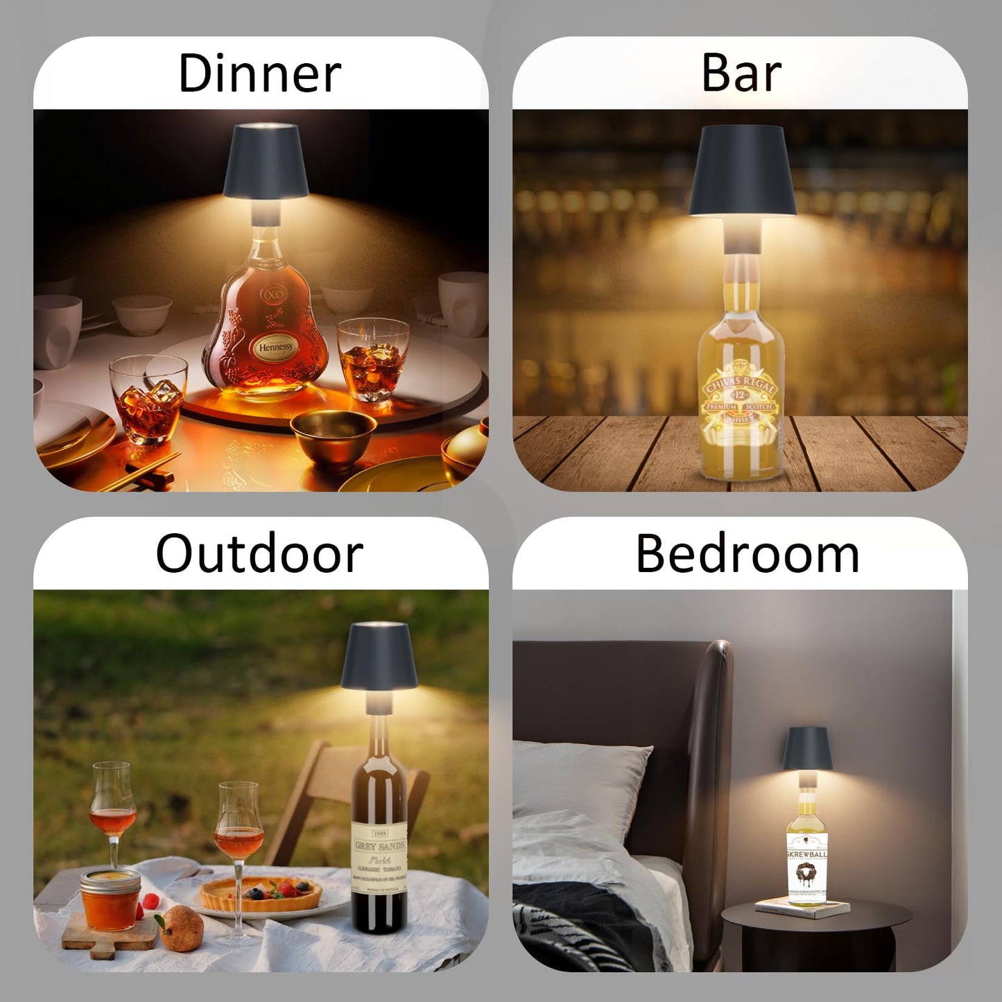 Coin with 2 pieces LED battery-operated wireless bottle lamp, 5500mAh dimmable table lamp, IP54 bottle light, touch table light for indoor/outdoor, restaurants and bars, anthracite...