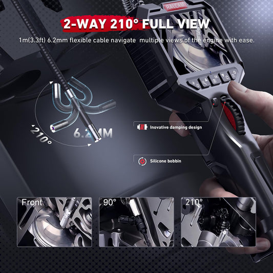Ralcam Endoscope Camera with Light - 6.2mm Inspection Camera 3.5" HD 720P Borescope, Cameras with 6 LEDs, IP67 Waterproof 1M Flexible Cable Telescopic Camera Automotive Tool