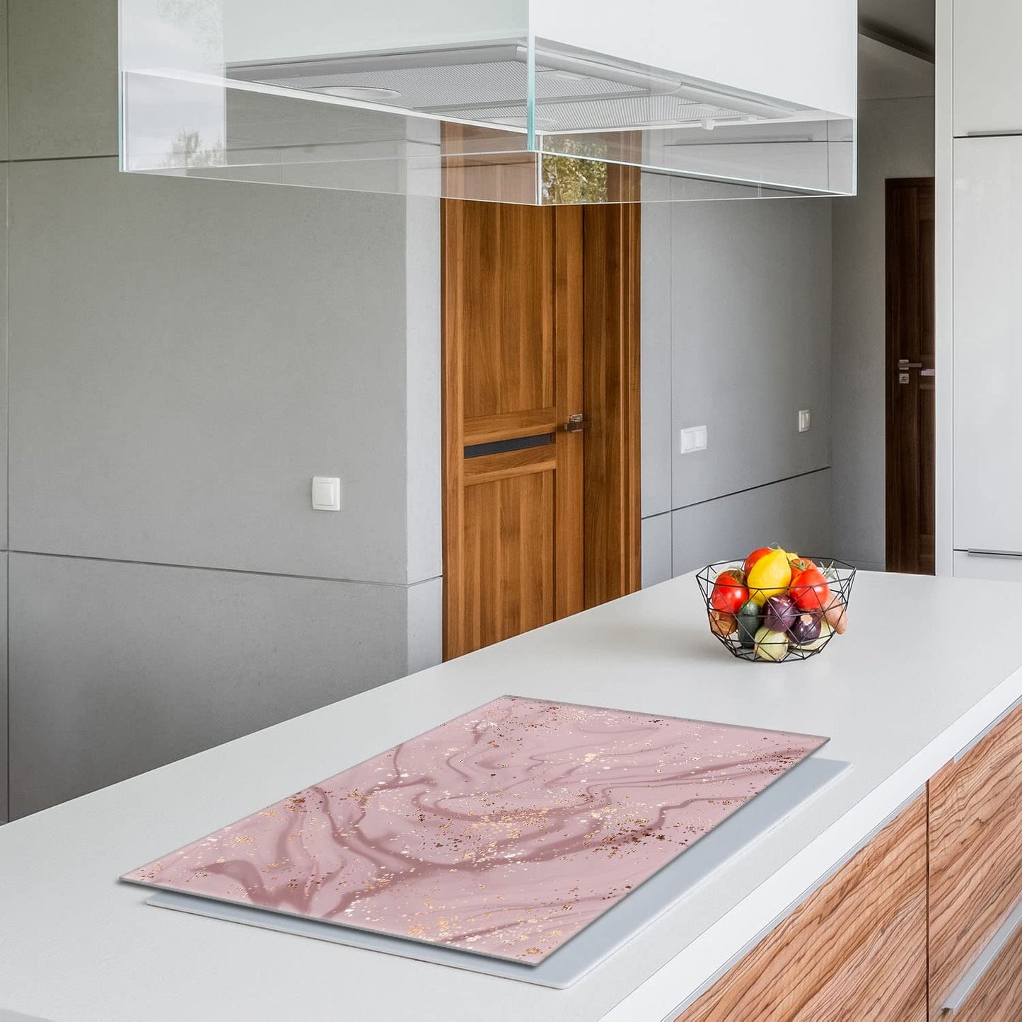 Stove cover 80x52 cm 1-piece ceramic hob cover induction stove protector splash guard glass plate decoration cutting board, marble pink