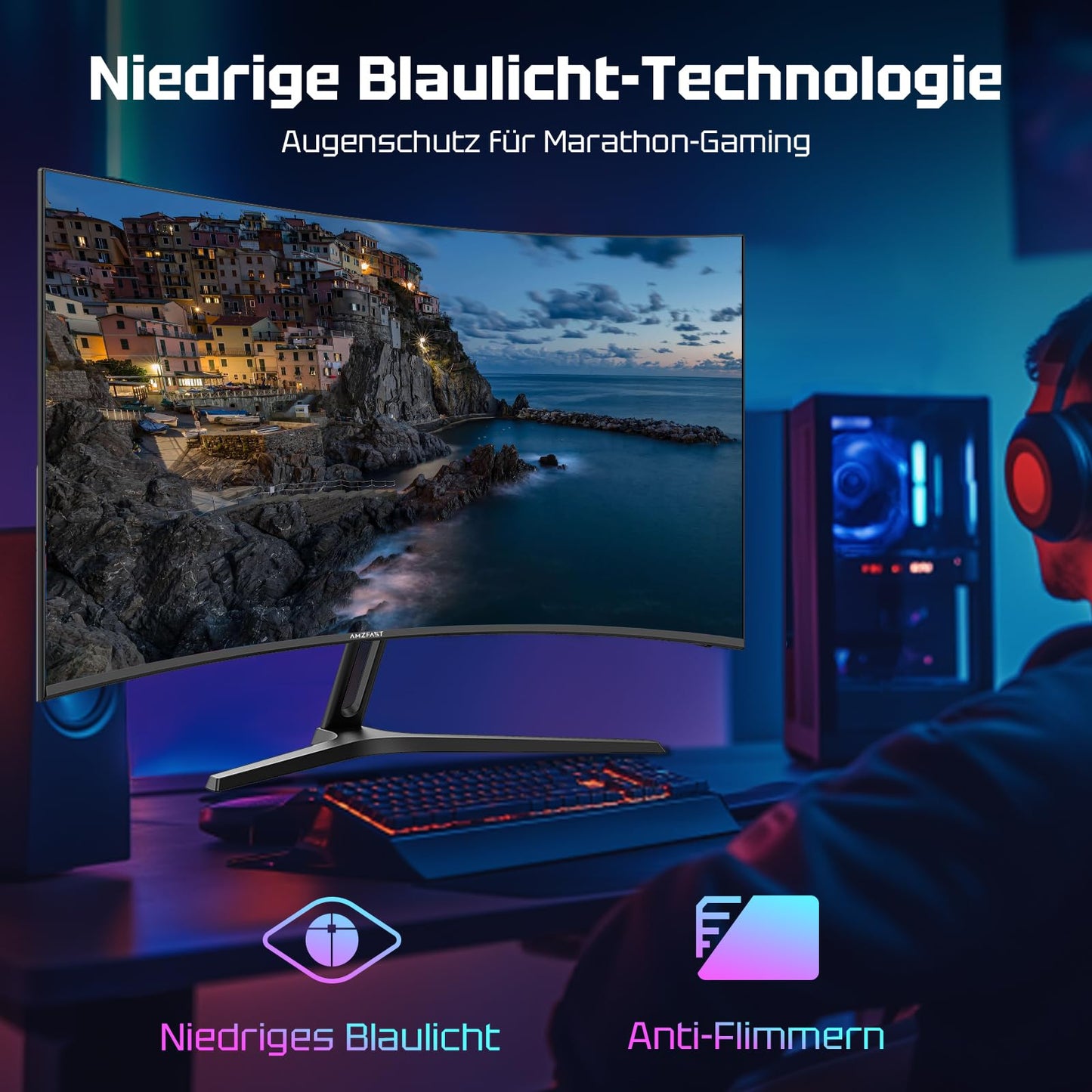Amzfast Curved Gaming Monitor 27-inch, 240Hz (DP), FHD (1920x1080), sRGB 130%, DCI-P3 98%, VA Panel 1500R, 1ms GtG, Adaptive Sync, Eye-Care, VESA 100x100, HDMI 2.0/DP 1.4 with DP cable - AMZG27C1 Pro