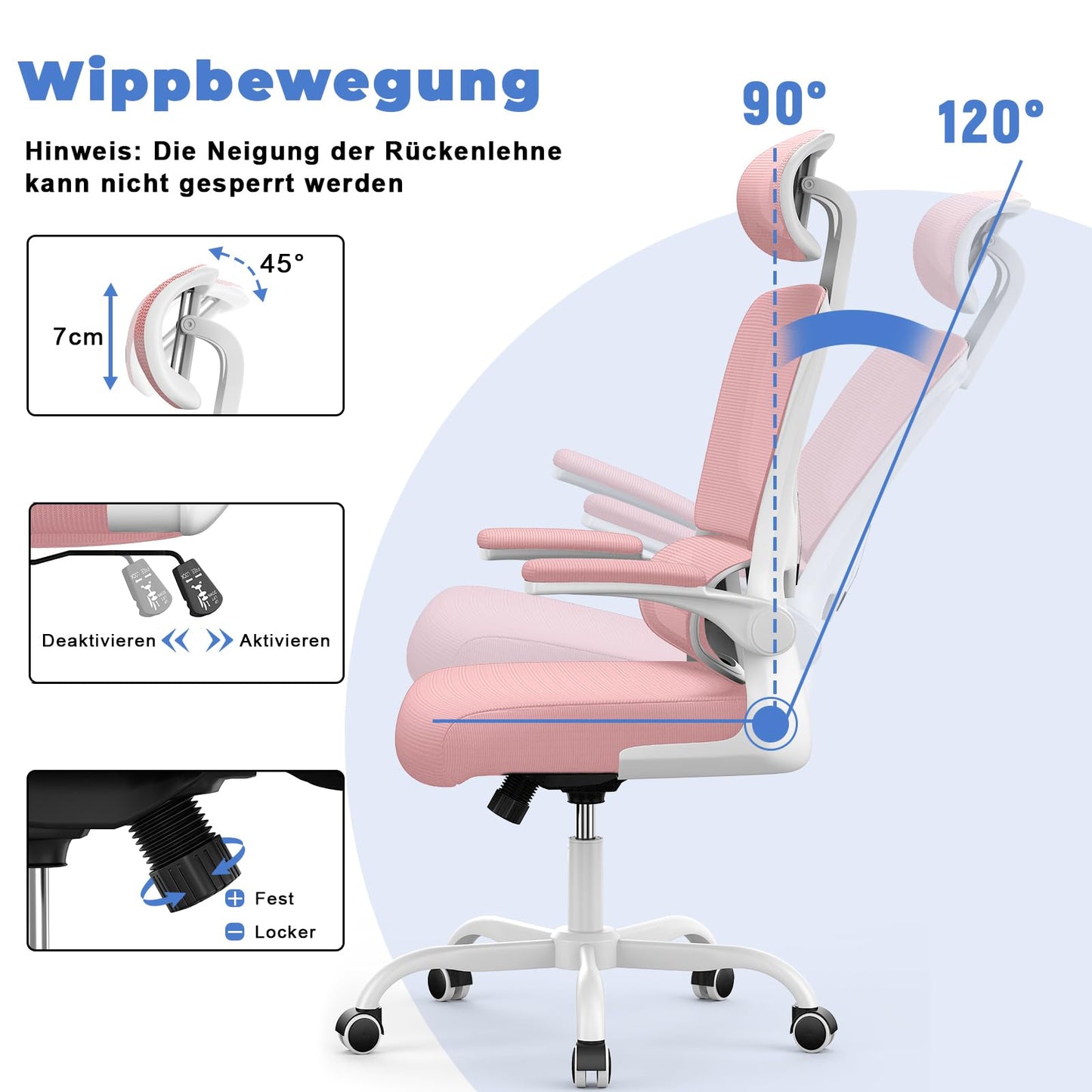 Naspaluro office chair, Ergonomic desk chair with adjustable headrest, armrests, dynamic lumbar support, swivel chair with breathable mesh cover for the home office, Pink.