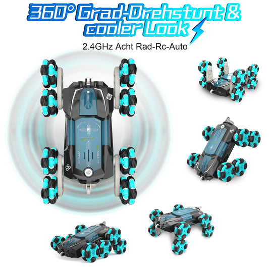 Nauotk Remote Control Car, 2.4 GHz RC Car for 6 7 8 9 10 11 12 years old, 8WD Stunt Drift Car with Gesture Sensor, Cool Lights and Spray Mist, 2 Battery Toys, Kids Robot-Blue