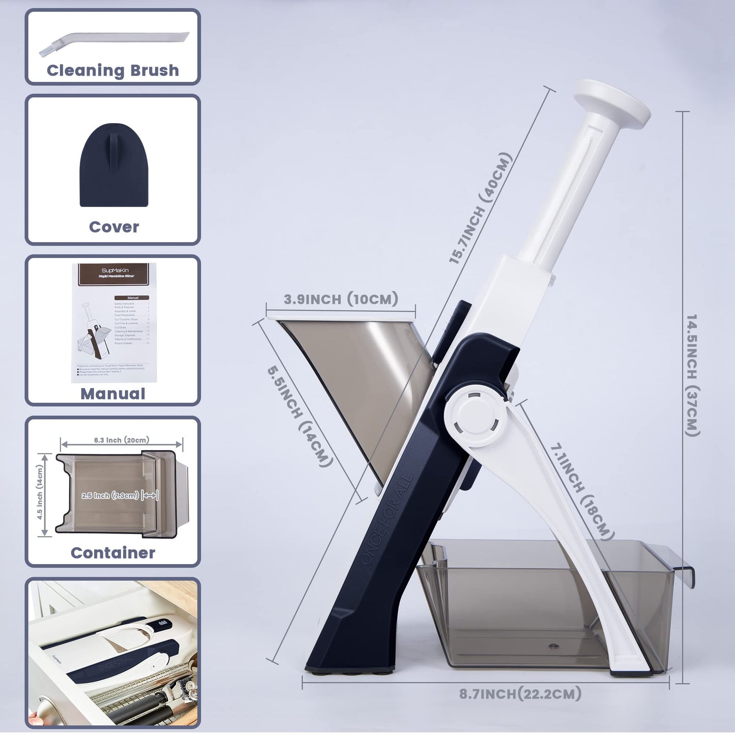 SupMakin Vegetable Slicer, One-Stop Adjustable Vegetable Mandoline Slicer Potato Slicer Cucumber Slicer