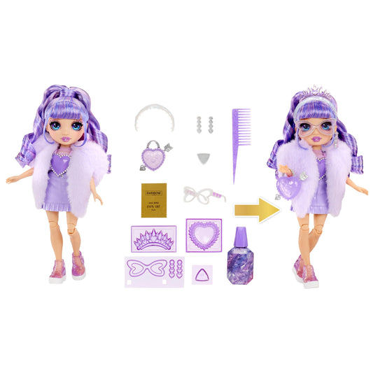 Rainbow High Creative Crystals Violet - Purple 11 inch fashion doll with Make It Kit for crystal accessories, ring for you, crafting, resin playset, gift for kids ages 8, Not EDIBLE.
