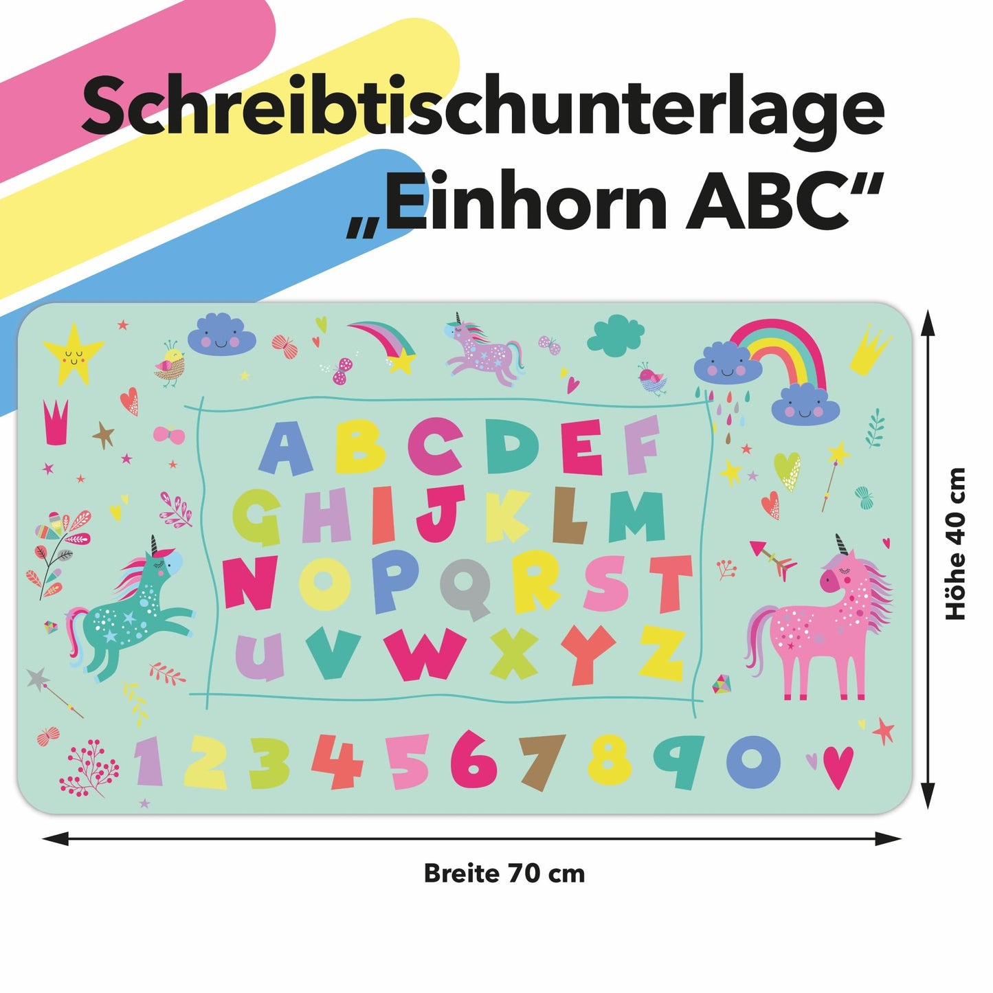 Lineo® Desk Pad for Kids; Waterproof table mat for children's desk; Desk pad (unicorn & princess design, 70x40cm)