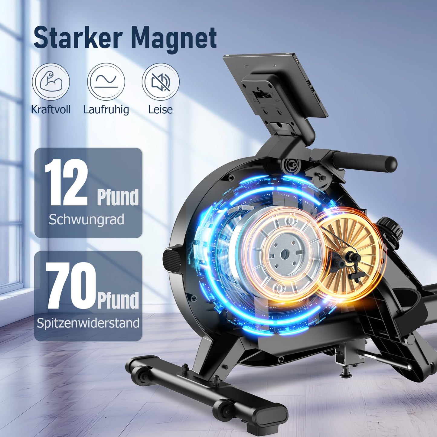 Home rowing machine, 16 levels of resistance, MOSUNY Quiet Magnetic Rowing Machine, Upgraded Dual Slide Rails, App-compatible LCD display, Supports up to 160kg.