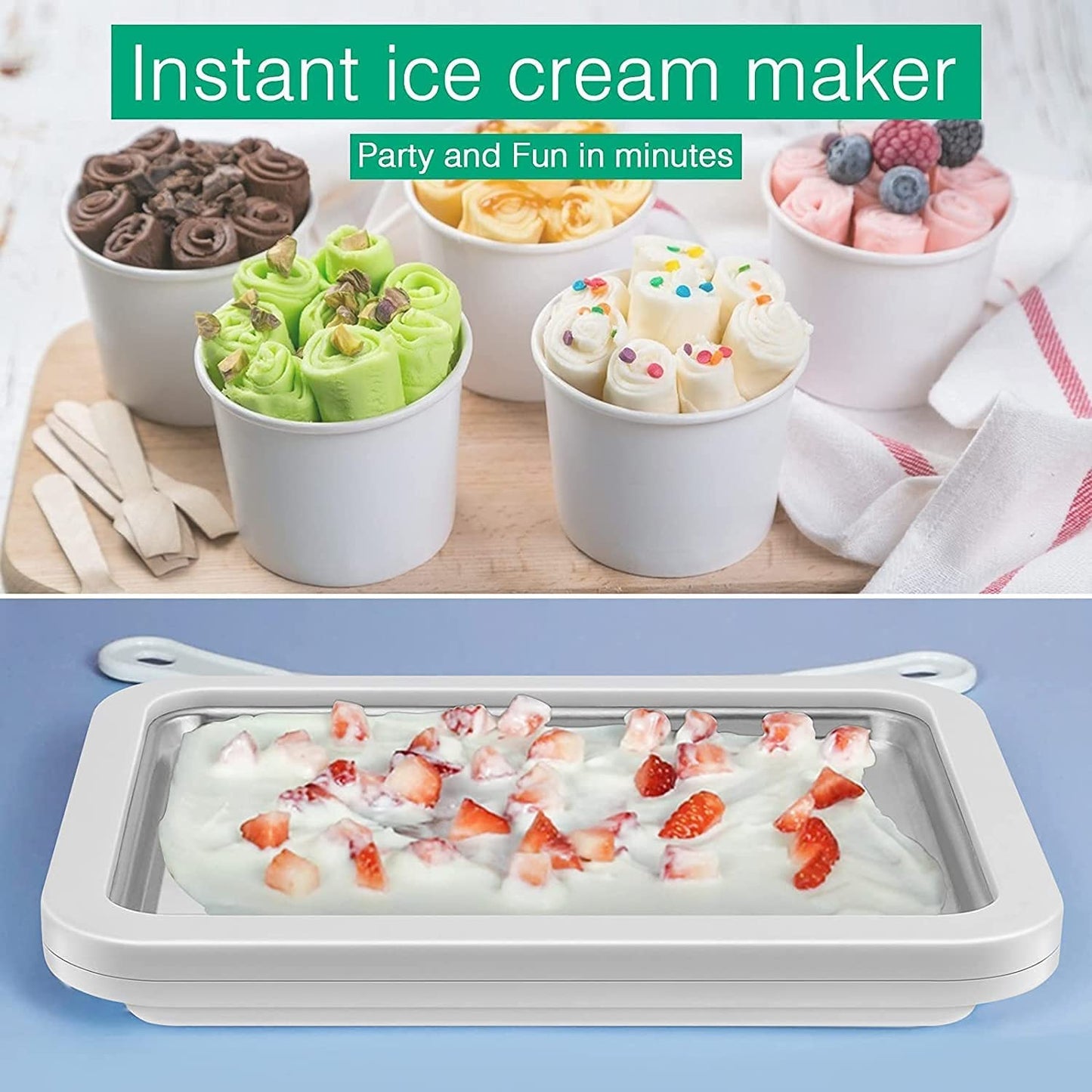 Ice cream maker, 26 x 21 cm, Rolling ice cream machine for kids and families - Includes ice cube maker and accessories Rolling ice machine plate, Ice Rolls machine, Ice cream machine, Ice Rolls plate