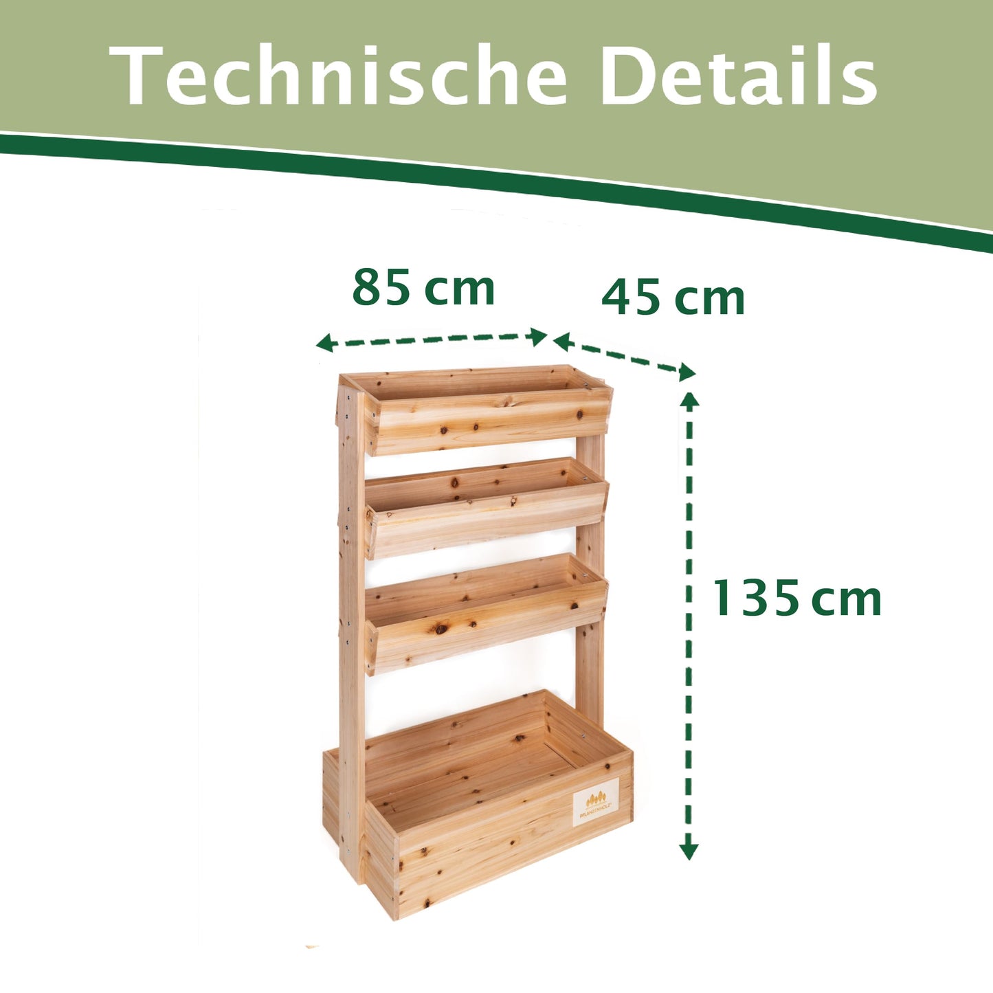 PFLANZENHOLZ® Premium Cedar Plant Stand - Space-saving wooden raised bed for balcony and garden - Plant shelf including fleece and copper design pegs - Dimensions 135x85x45 cm (Type: PT001)