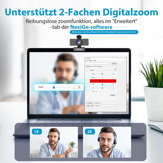 NexiGo N60 1080P Webcam, HD webcam with microphone, software control, and privacy cover. USB computer camera, 110° field of view, plug-and-play for Zoom/Skype/Teams, conference calls, and video calls.