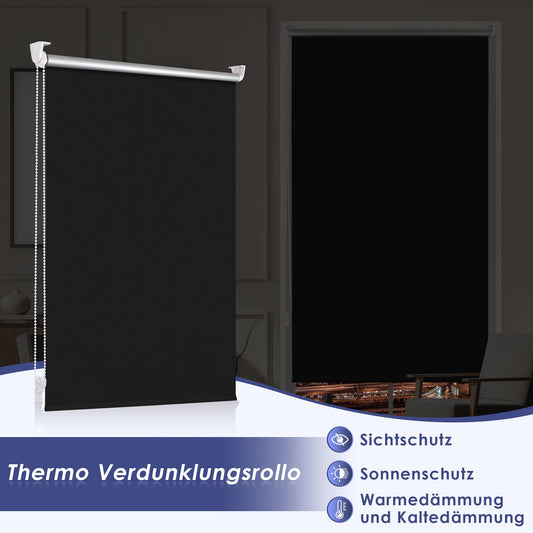 smartdemo blackout roller blind without drilling & with drilling, clamp roller blind window blind black 120x150cm (WxH), thermal roller blind privacy and sun protection, clamp roller blinds for windows & doors