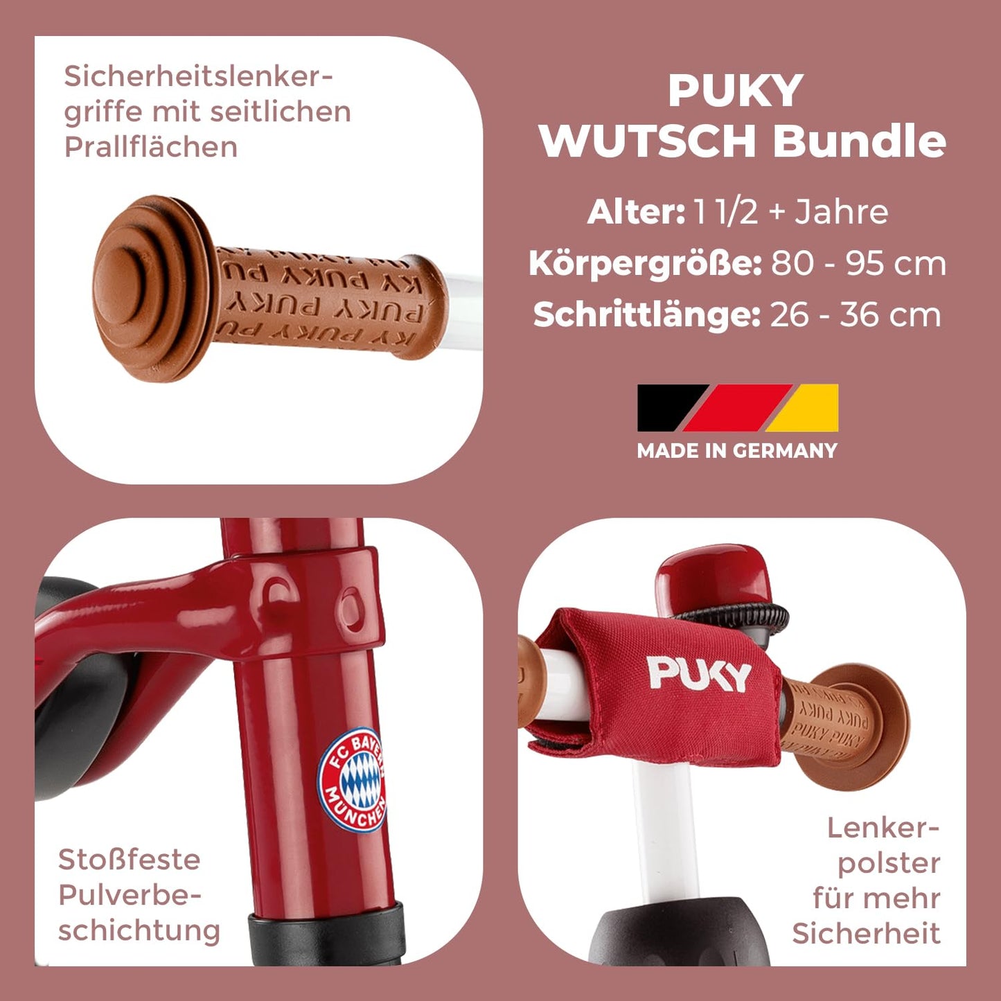 PUKY WUTSCH Bundle | Safe balance bike | For toddlers from 1.5 years | Slide vehicle | Pendulum axle | With safety handlebars | Bavaria Edition