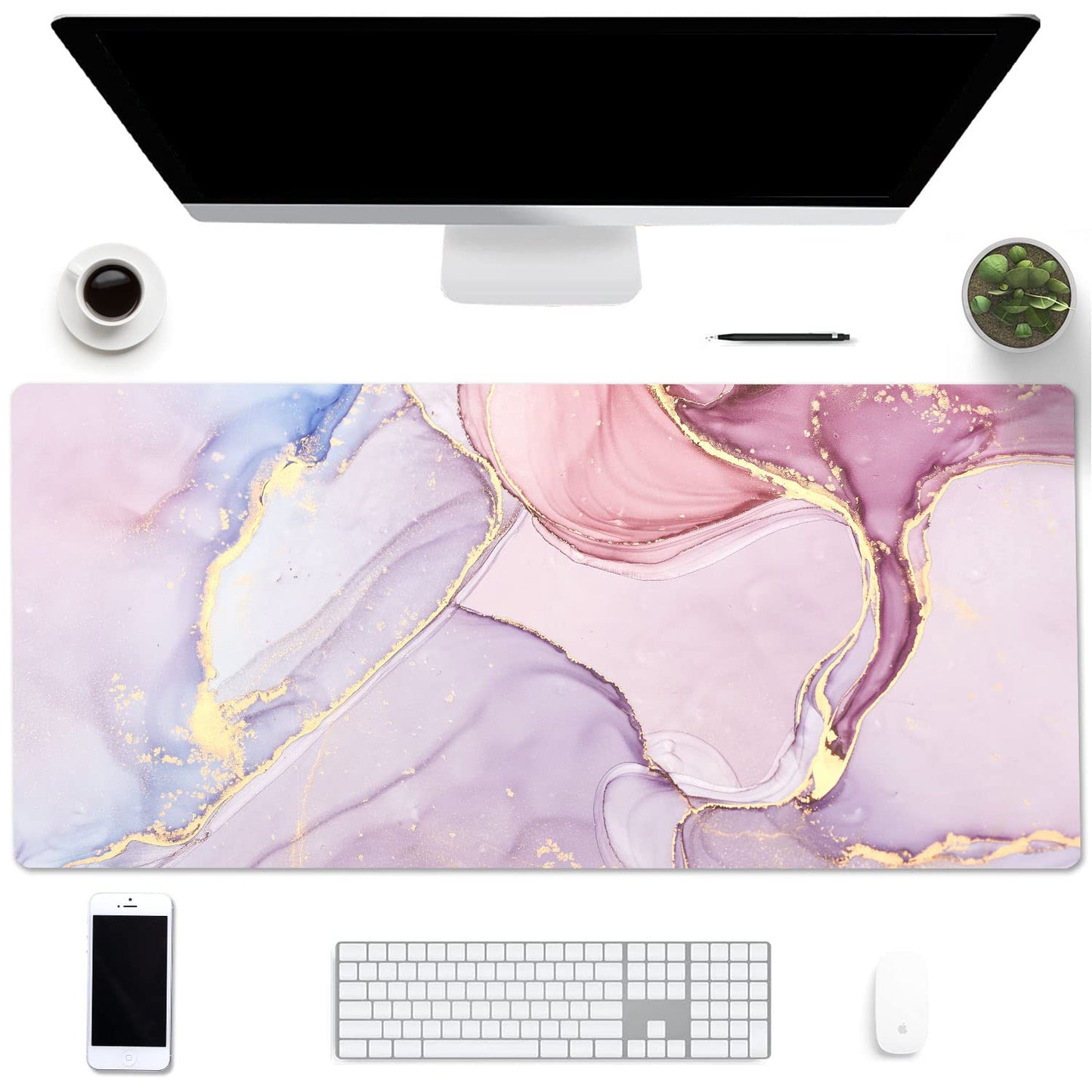EPriakotu desk pad, 90 x 40cm PU leather desk mat, waterproof desk blotter protection office desk mat computer laptop keyboard mat for office home