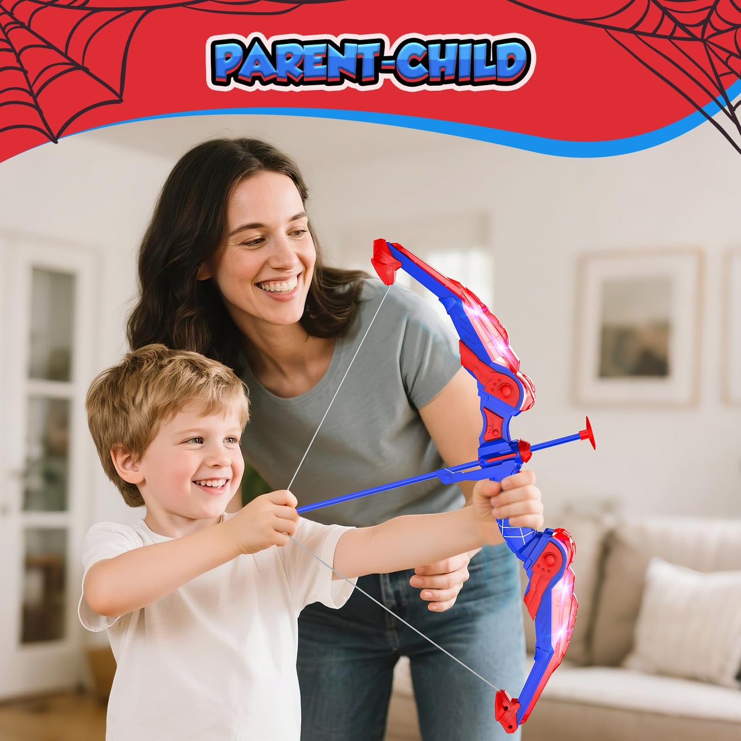 Lubolee LED lighted bow and arrow kids set, outdoor toy for boys aged 3-12, includes bow, quiver, 10 arrows, hanging target, and 3 foam targets.