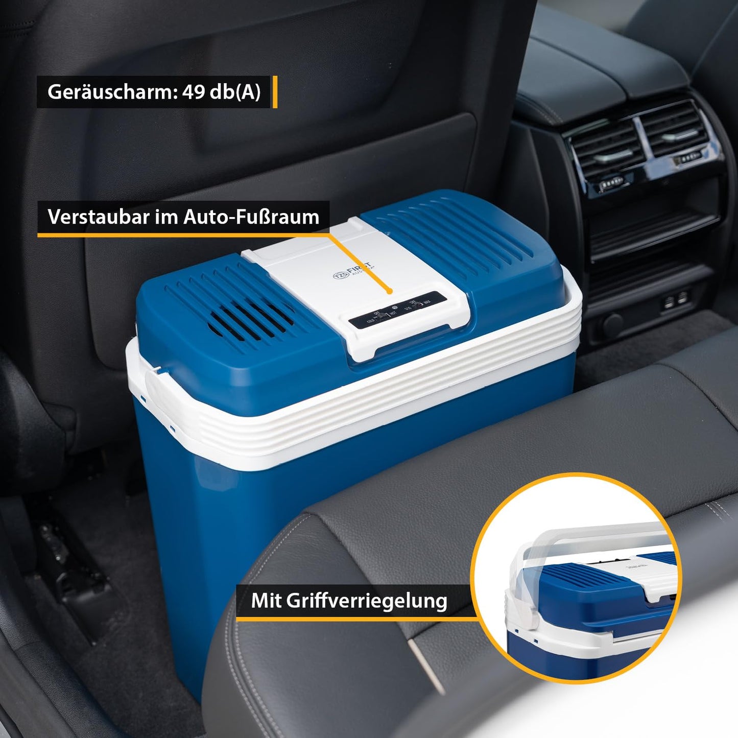 TZS First Austria - Cooler box 24L electric 12V 230V connection for car & power outlet - Thermo-electric Cool Box cools & warms - Mini fridge with handle - For camping, festivals, travel - Blue