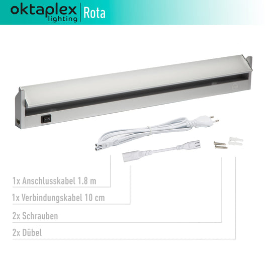 Octaplex lighting LED under cabinet light kitchen aluminum 10W 230V neutral white 4000K 60cm swiveling under cabinet lighting Rota 800lm LED light strip with switch