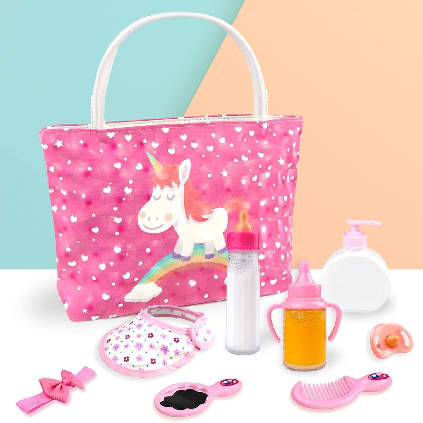 Baby doll accessories - Baby doll feeding and care set with diaper, doll changing bag, and bottles for girls' toy gift. Doll accessories include clothes for 14-16 inch, 18 inch, and 43 cm dolls.