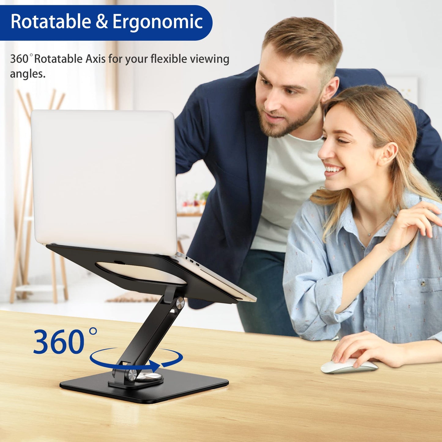 BESIGN LSX7 Laptop stand with 360 Rotating Base, Adjustable ergonomic Notebook Stand, Laptop stand compatible with 10-15.6" Laptops (Black)